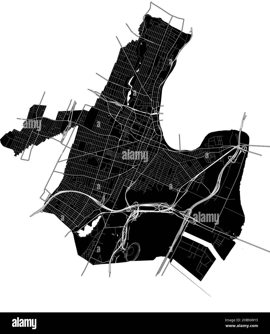 Newark, Nueva Jersey, Estados Unidos, mapa vectorial de alta resolución con límites de ciudad y caminos editables. El mapa de la ciudad fue dibujado con áreas blancas y liI Ilustración del Vector