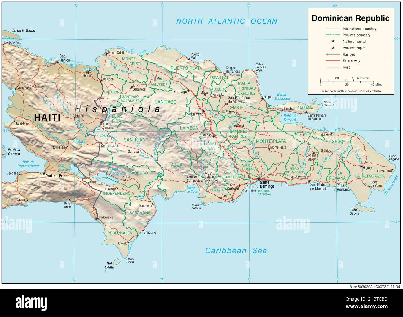 Mapa topográfico de la República Dominicana (relieve sombreado), 2004