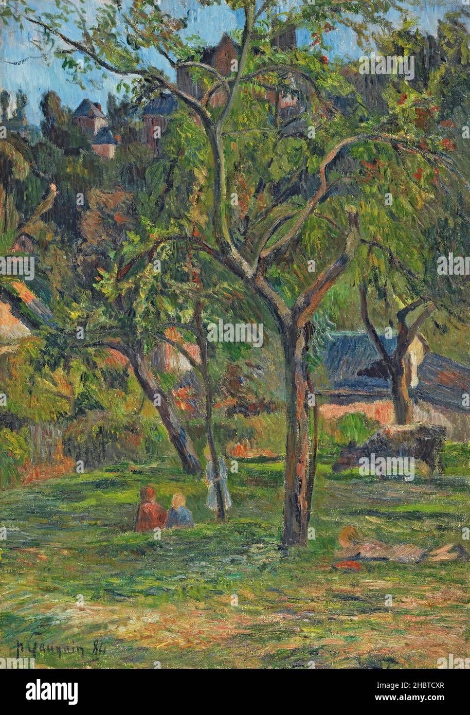 Un huerto bajo la iglesia de Bihorel - 1884 - óleo sobre lienzo 65,5 x 46 cm - Gauguin Paul Foto de stock