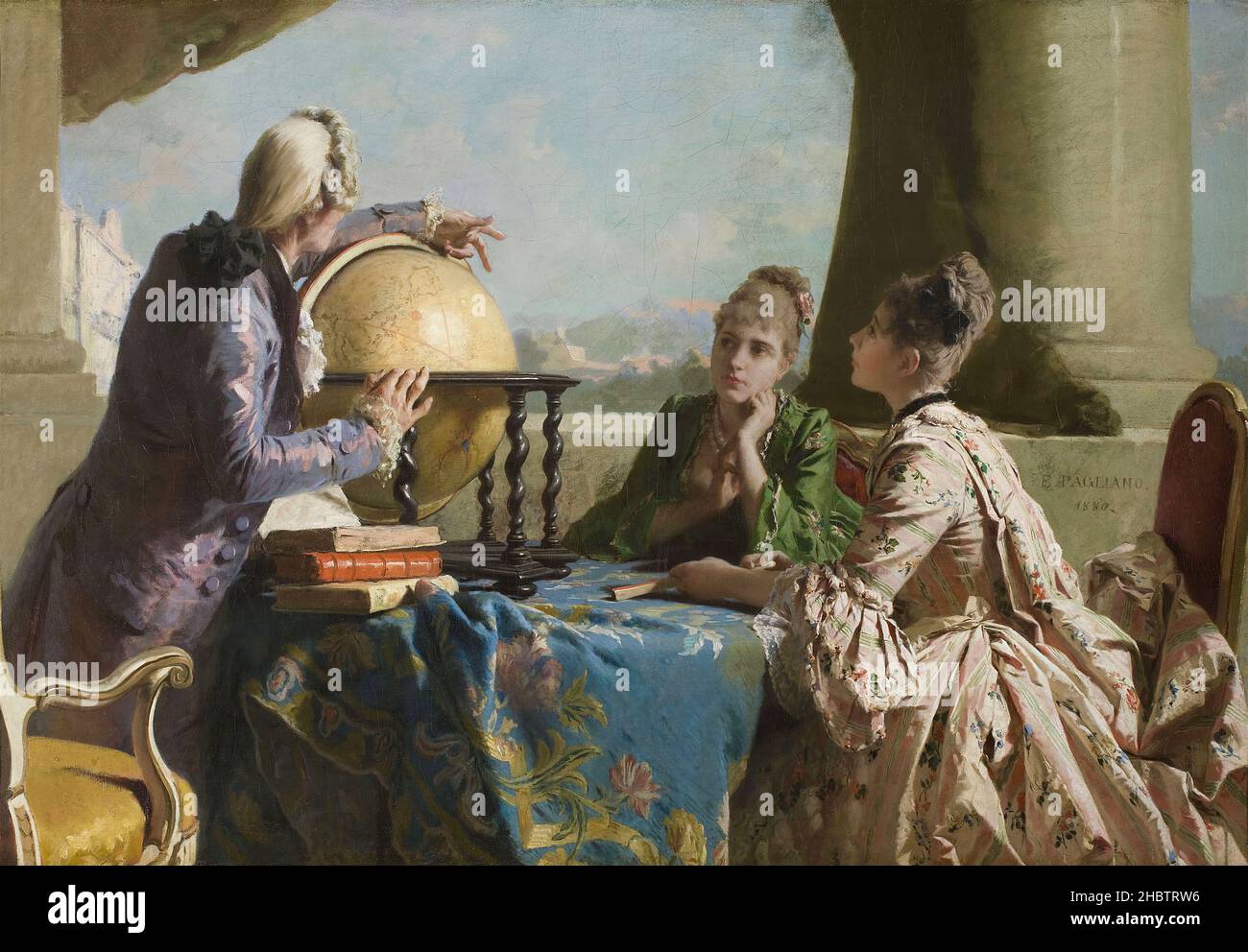 La lezione di geografia - 1880 - óleo sobre lienzo 180 x 125,7 cm - Pagliano Eleuterio Foto de stock