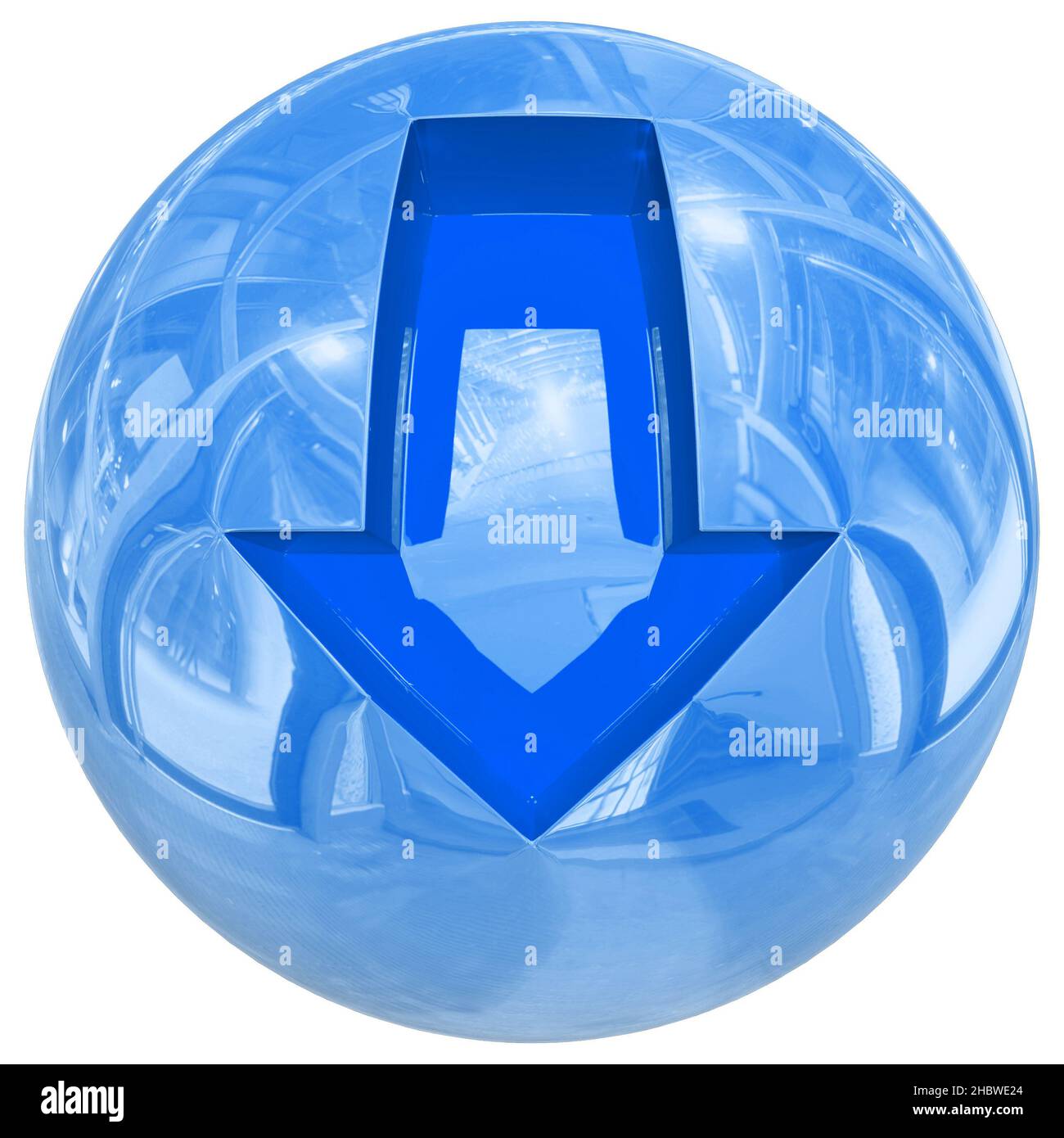 Esfera con flecha - botón de descarga 3D aislado - 3D renderizado Foto de stock