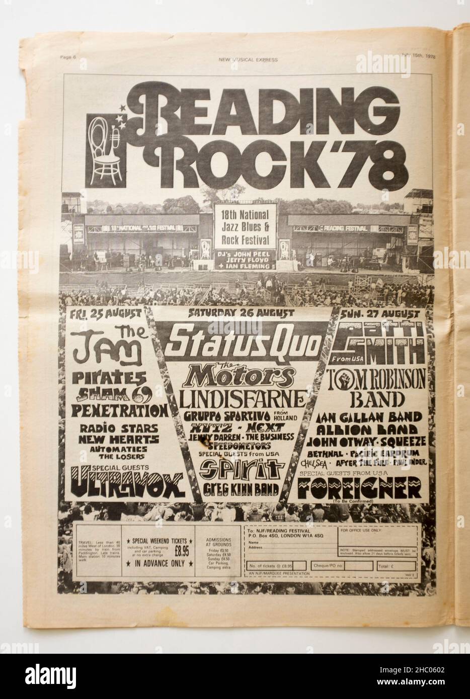 1970s Anuncio del Festival de Reading Rock de la revista New Musical Express Foto de stock