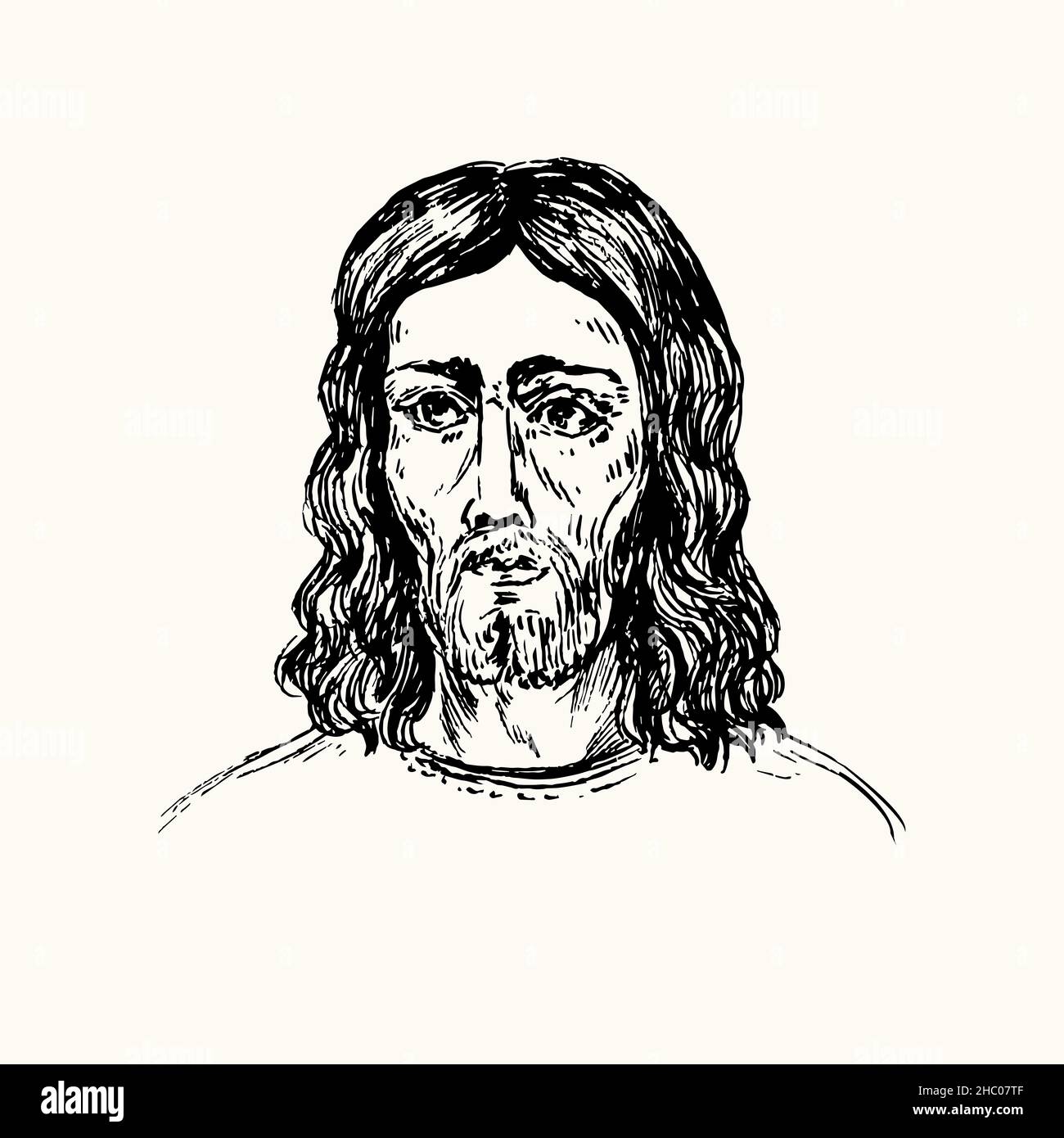 Icono De Jesucristo Dibujo De Fideos En Blanco Y Negro Con Tinta En