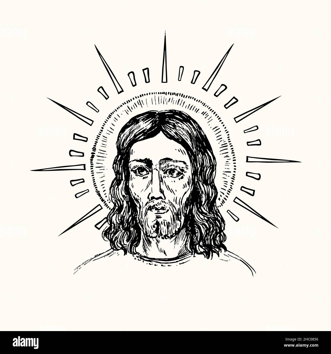 Icono De Jesucristo Con Nimb Dibujo De Fideos En Blanco Y Negro Con