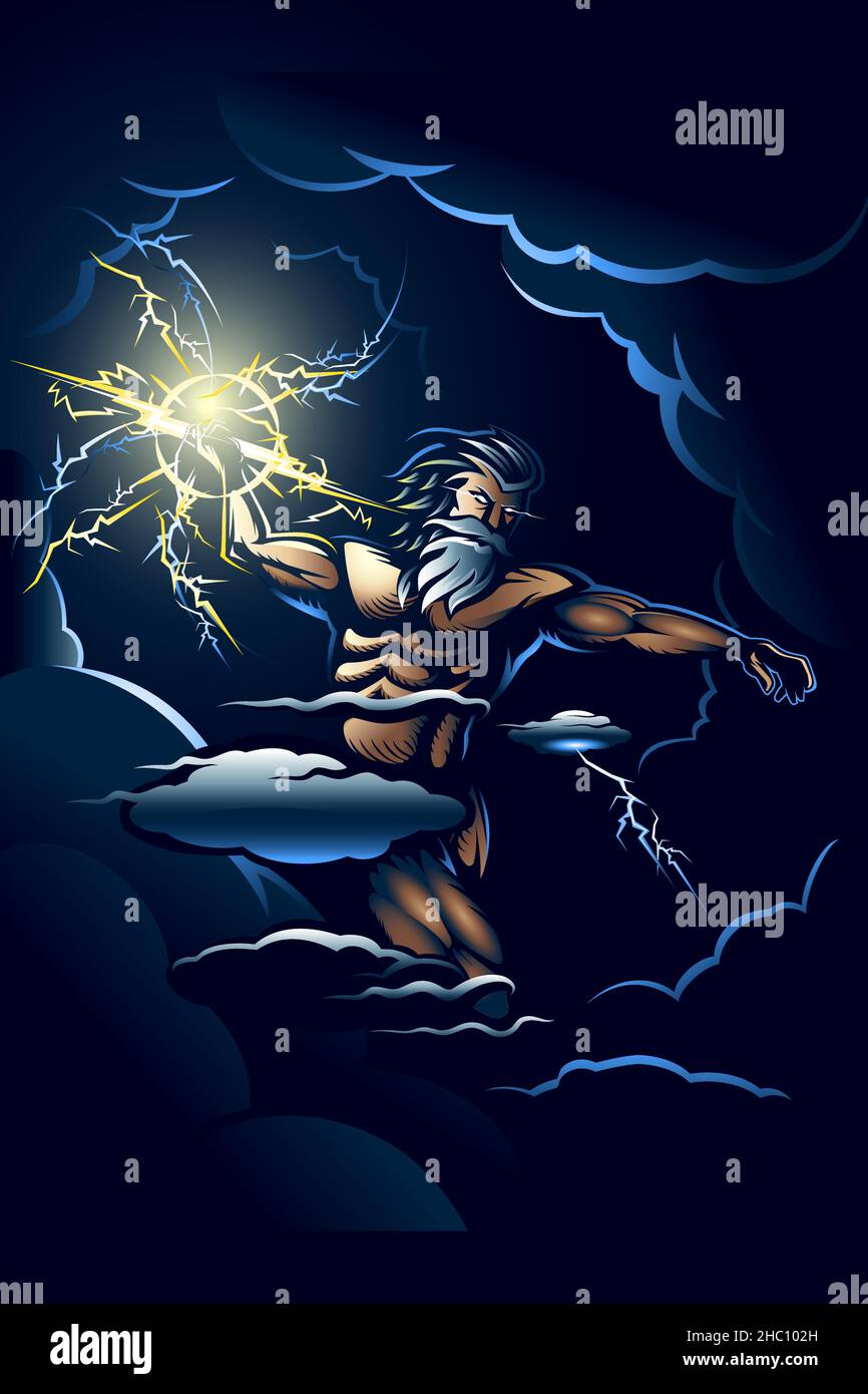 El cartel de ilustración de la Wrath of Zeus vector editable para el gráfico de la camiseta, la impresión del cartel, o cualquier otro propósito. Vector aislado Ilustración del Vector