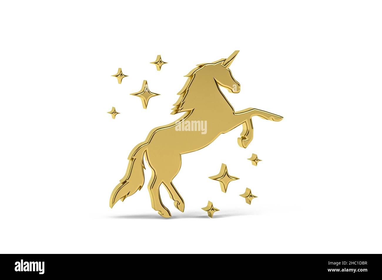 Icono de unicornio dorado 3D aislado sobre fondo blanco - 3D render  Fotografía de stock - Alamy