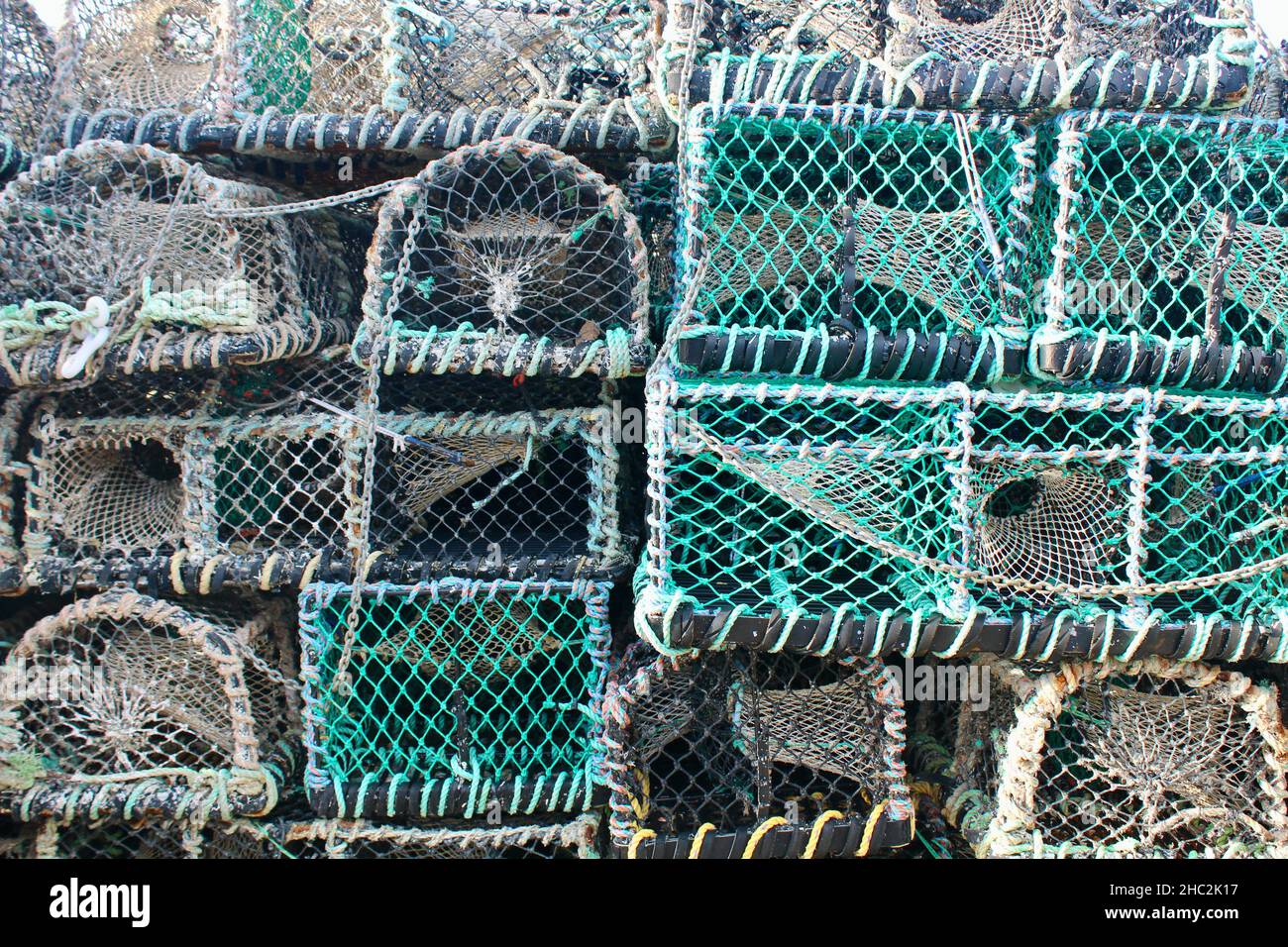 Ollas de langosta en Smeaton Pier, St Ives, Inglaterra, Reino Unido Foto de stock