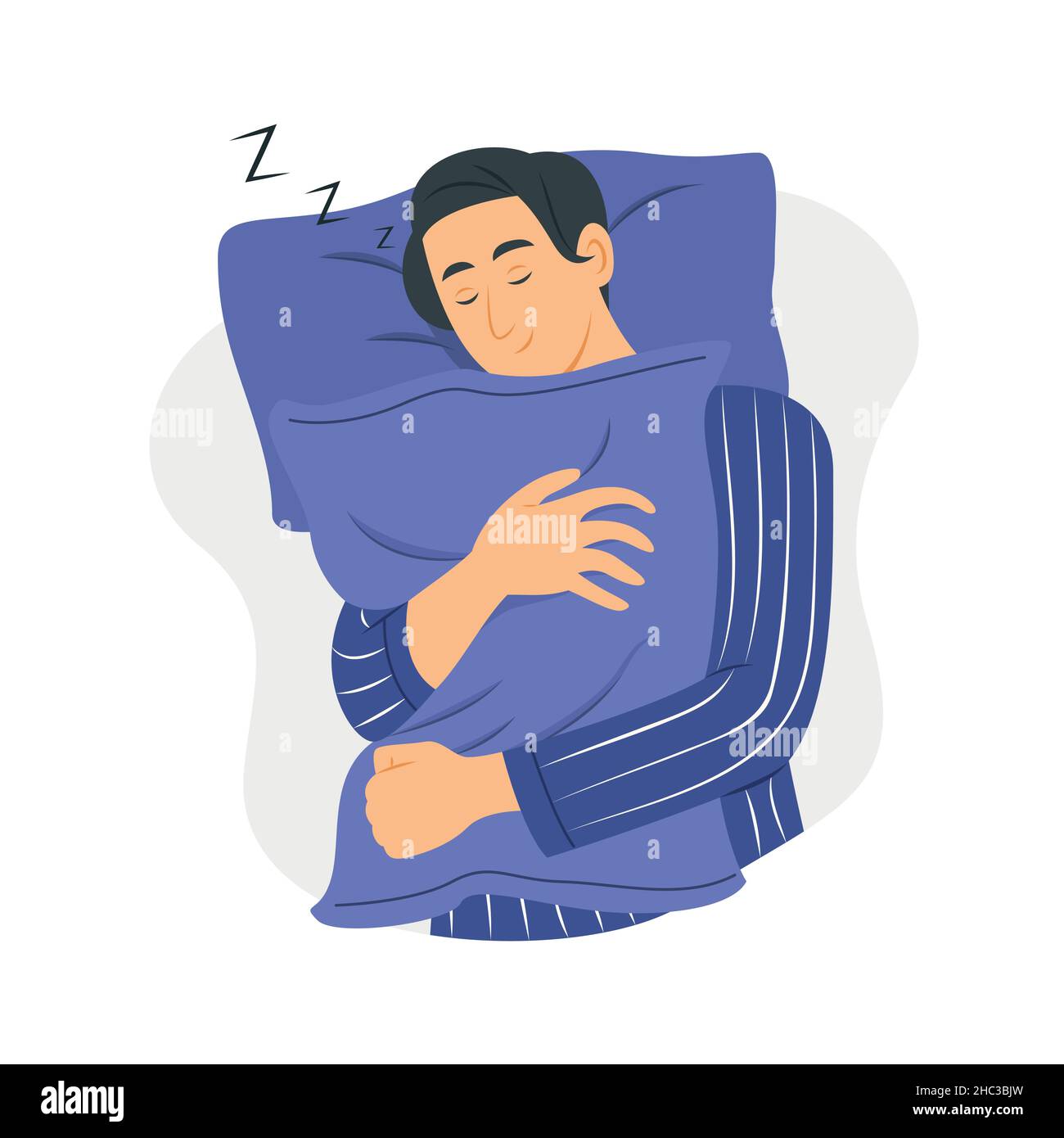 Hombre Durmiendo y abrazando una almohada Imagen Vector de stock - Alamy