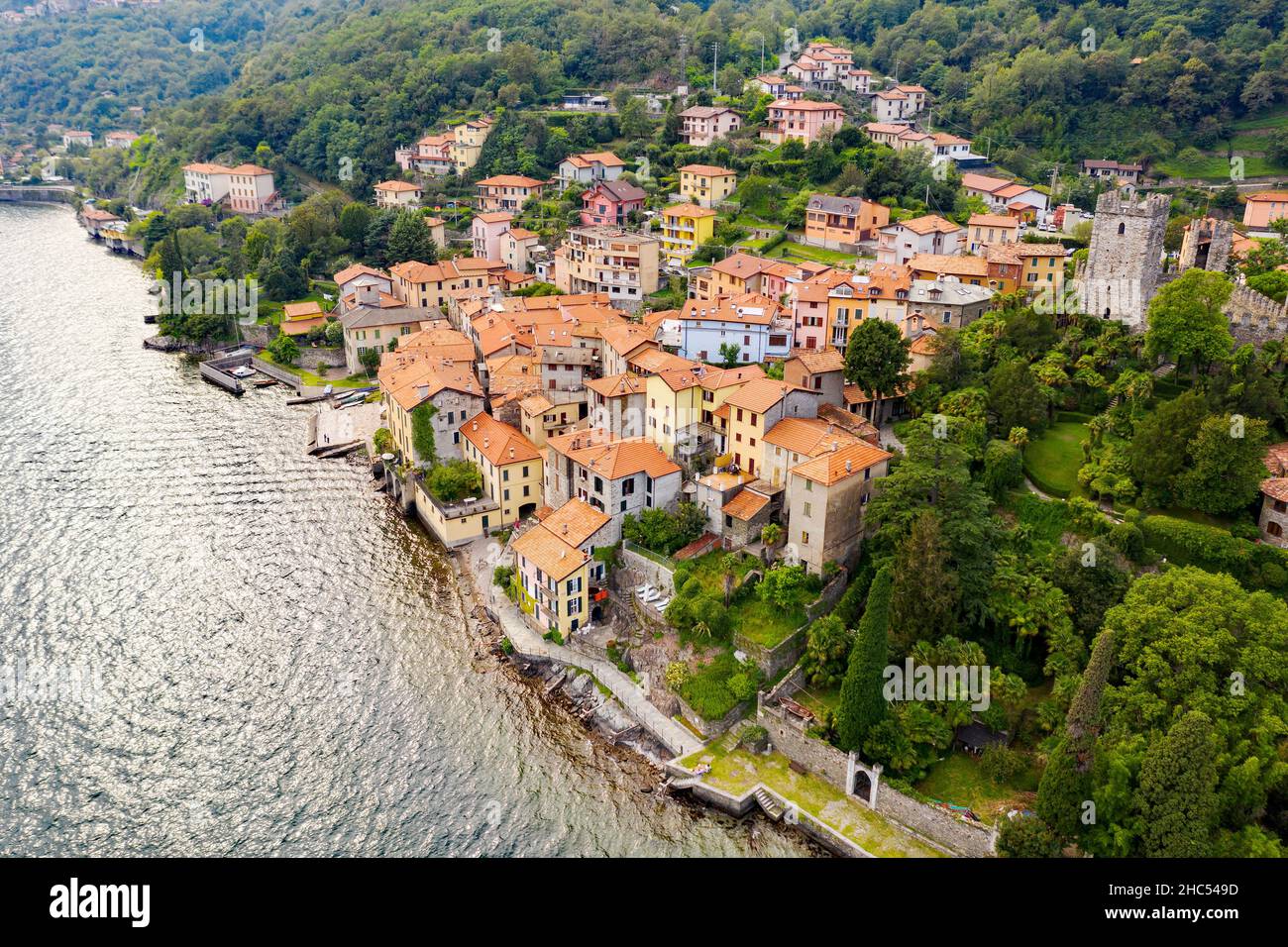 Lago Como (IT), Santa Maria Rezzonico, vista aérea Foto de stock
