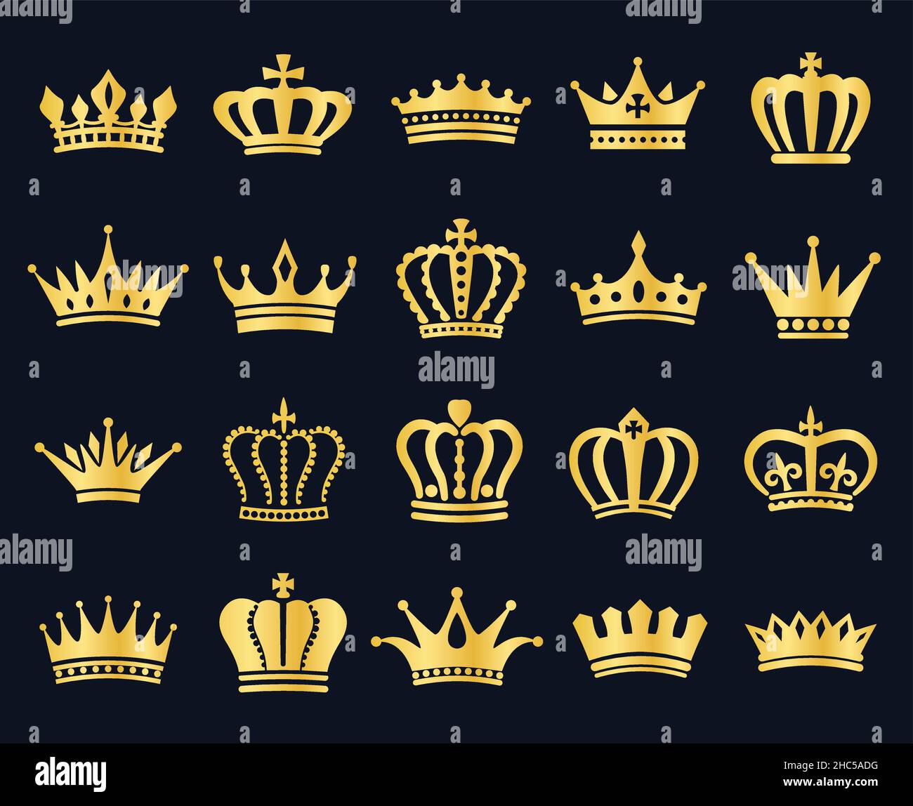 Silueta de corona dorada. Coronas reales, coronación rey y la reina de lujo  tiara siluetas iconos vector conjunto Imagen Vector de stock - Alamy