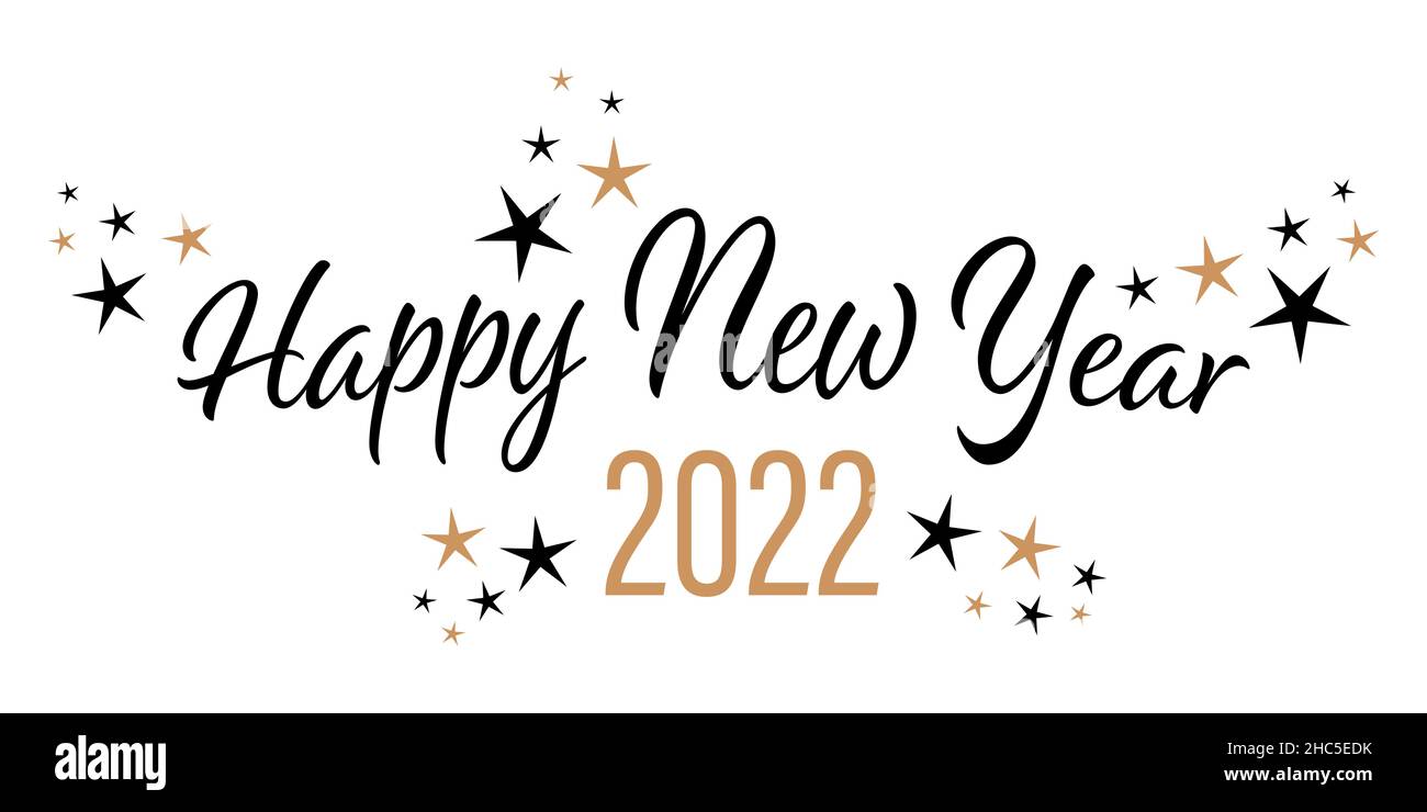 Feliz Año Nuevo 2022. Iconos de estrellas y texto sobre fondo blanco Ilustración del Vector