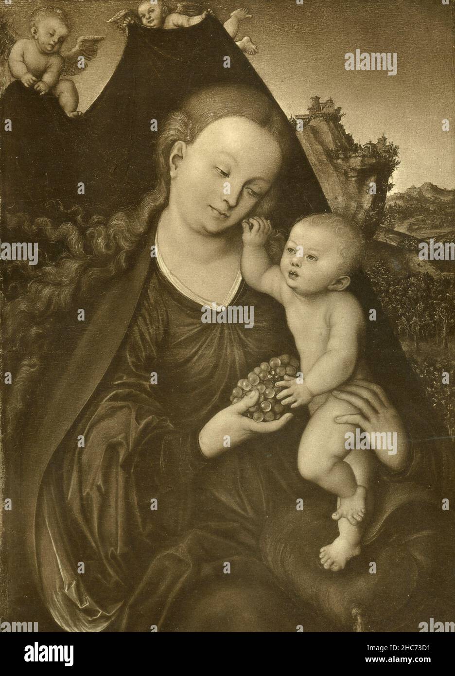 La Virgen María con el Niño, pintura del artista alemán Lucas Cranach, Múnich 1897 Foto de stock