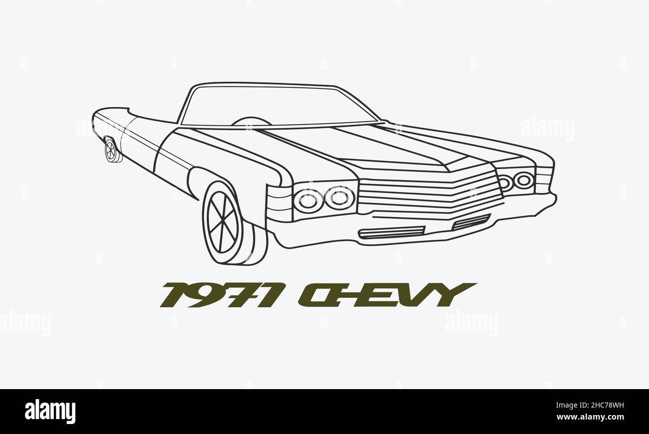 ID. De artículo: 1687480189 Vintage car 1971 chevy vector ilustración. Coche americano de la vieja escuela. Icono Retro auto Ilustración del Vector