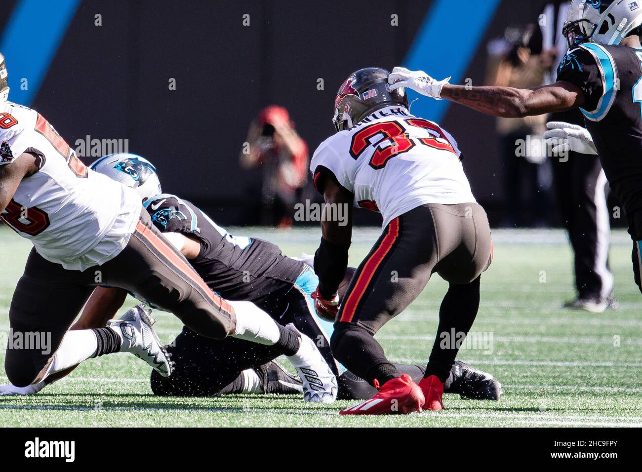 Tampa Bay Buccaneers free safety Jordan Whitehead (33) lines up on defense  during an NFL football game against the Carolina Panthers, Sunday, Dec. 26,  2021, in Charlotte, N.C. (AP Photo/Brian Westerholt Stock