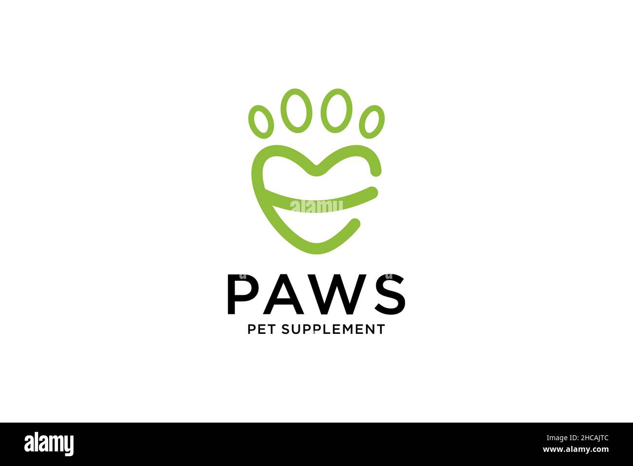 Letra E Love & Cat o Perro Paw Print, Pet Logo Design Ilustración del Vector