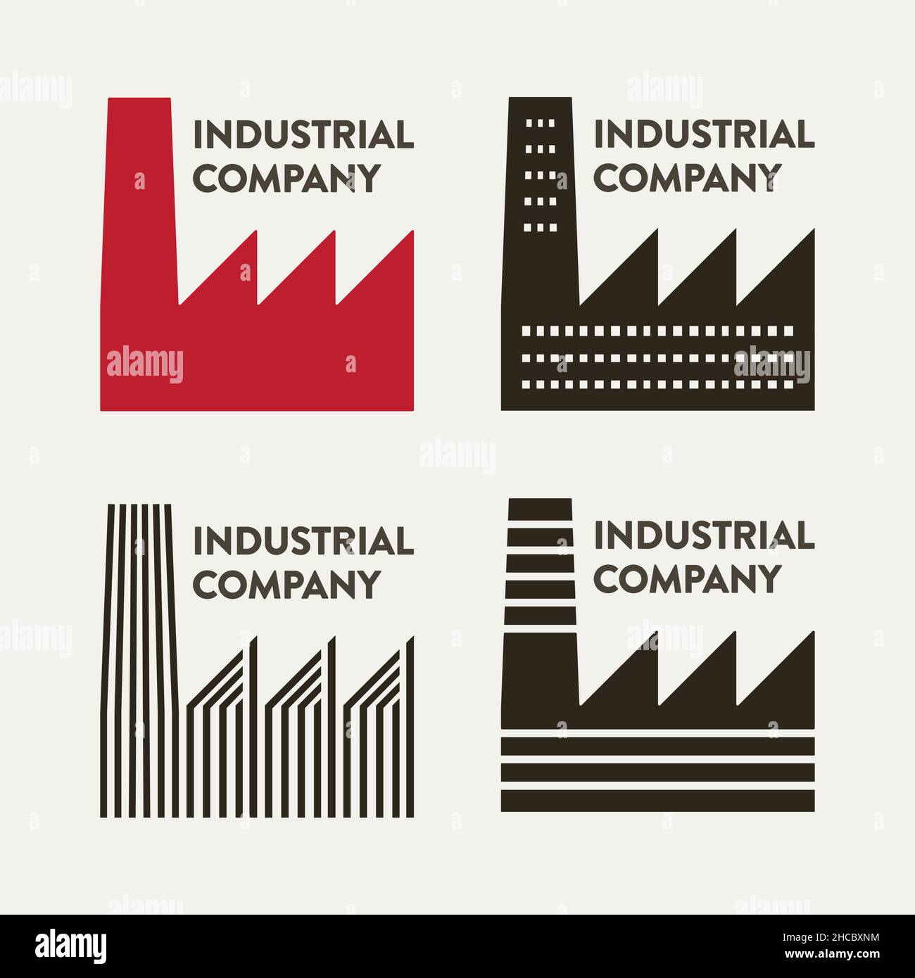 Vector Cuatro carteles o logotipos corporativos industriales planos Ilustración del Vector