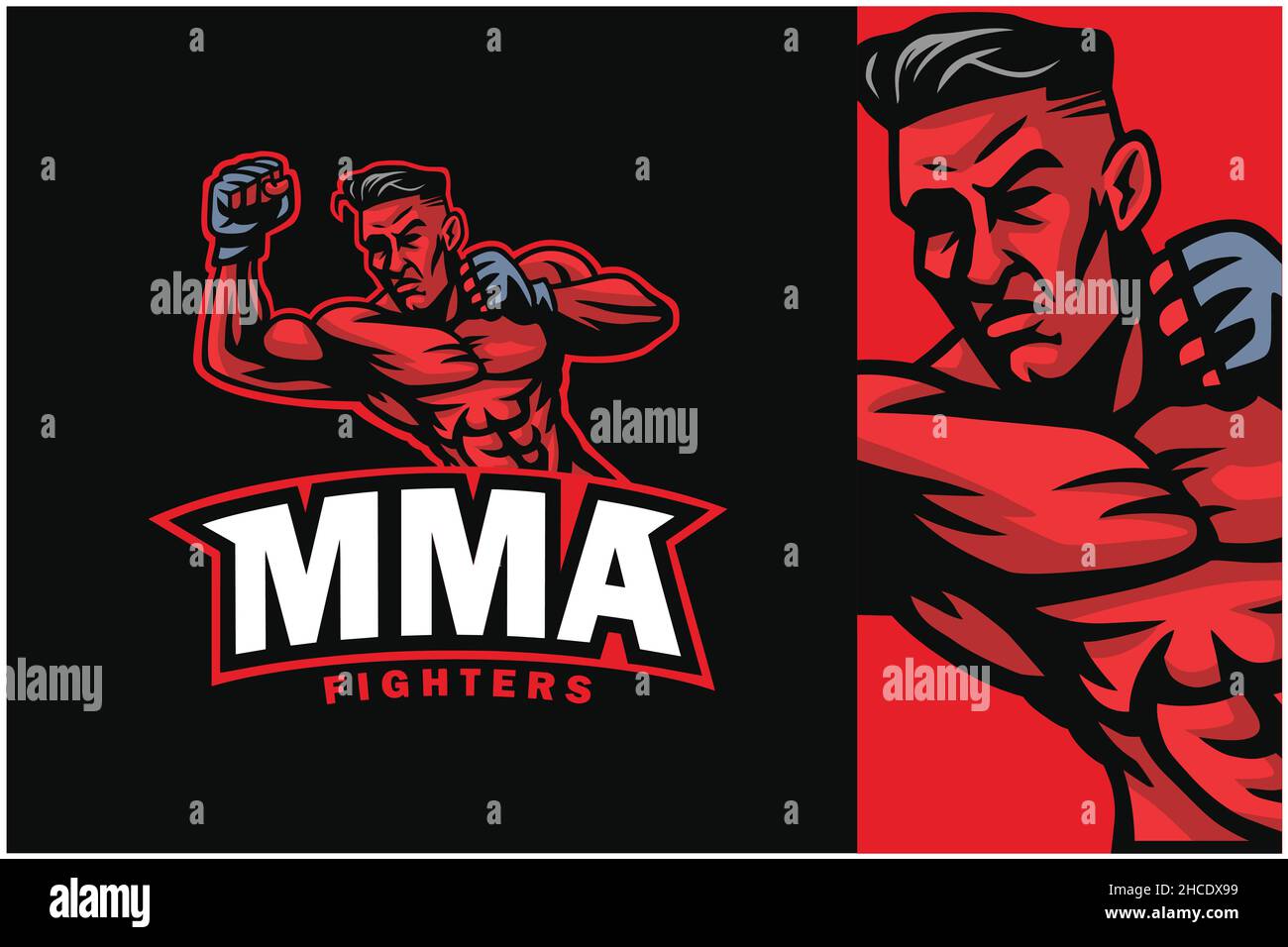 MMA UFC Boxing Fighter Logo Design Ilustración Imagen Vector de stock