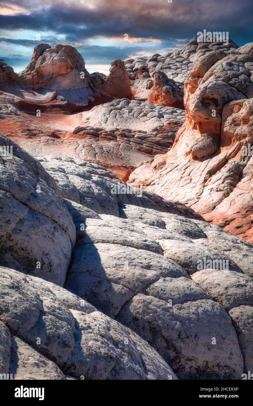 El White Pocket es un área de extrañas formaciones rocosas en tierras BLM en el Monumento Nacional Vermillion Cliffs de Arizona. Foto de stock