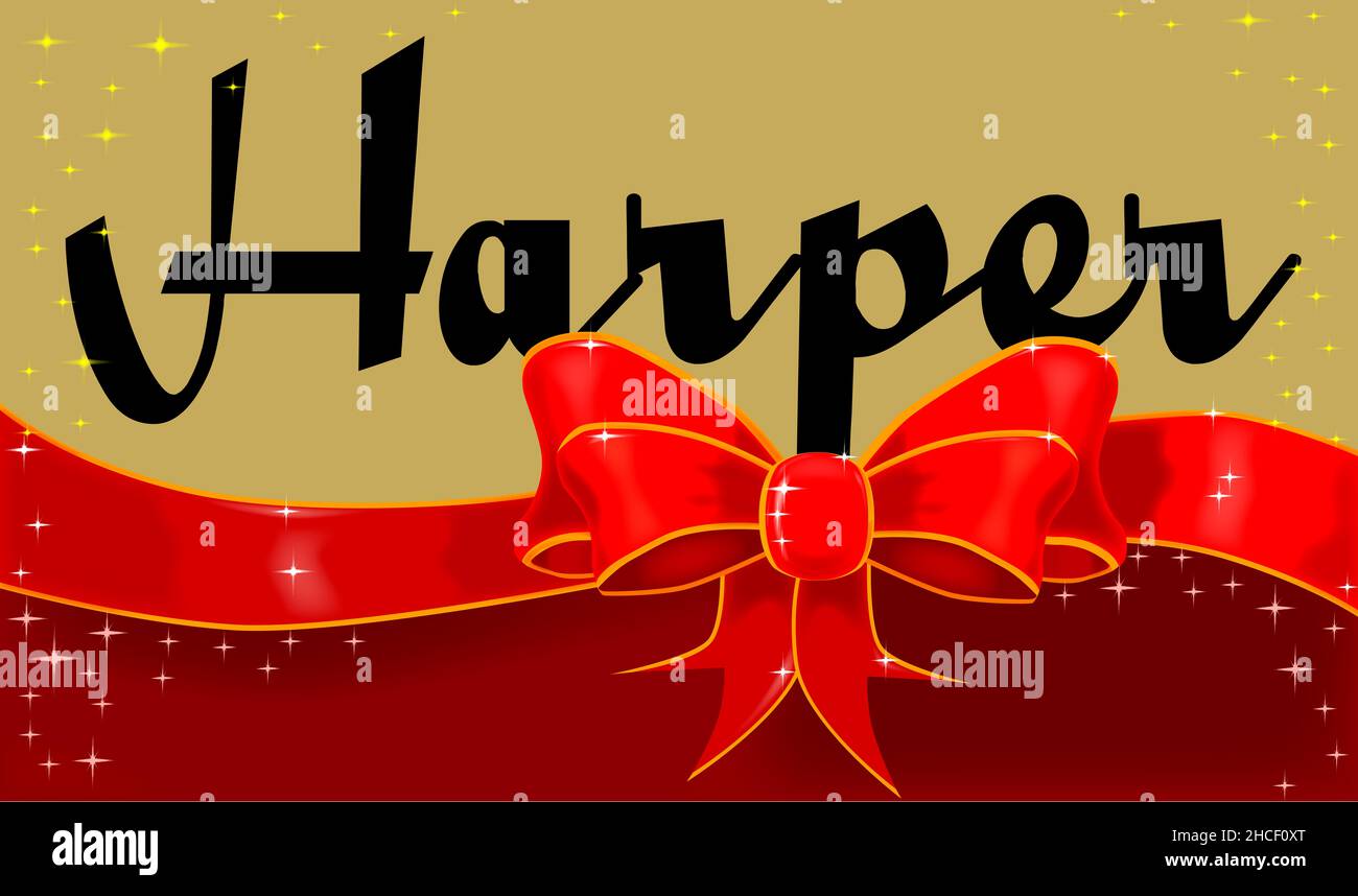 Una cinta de seda grande atada en un lazo con un fondo rojo y dorado  suplementado con algunos destellos para el nombre de las muchachas Harper  Fotografía de stock - Alamy