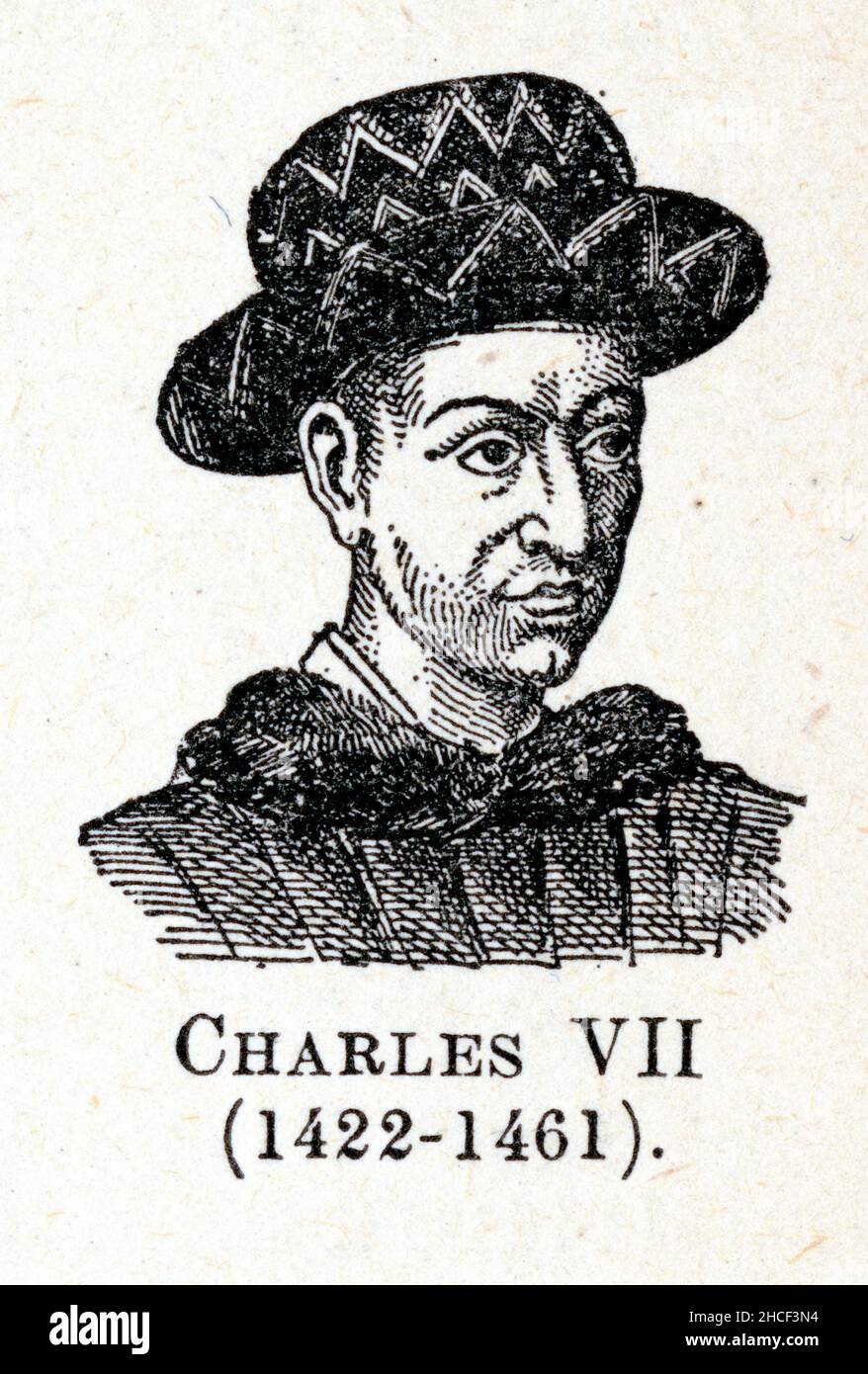 Charles VII, dit « le Victorieux » ou « le Bien Servi », né à l'Hôtel Saint-Pol à Paris le 22 février 1403 et mort au Château de Mehun-sur-Yèvre, rési Foto de stock