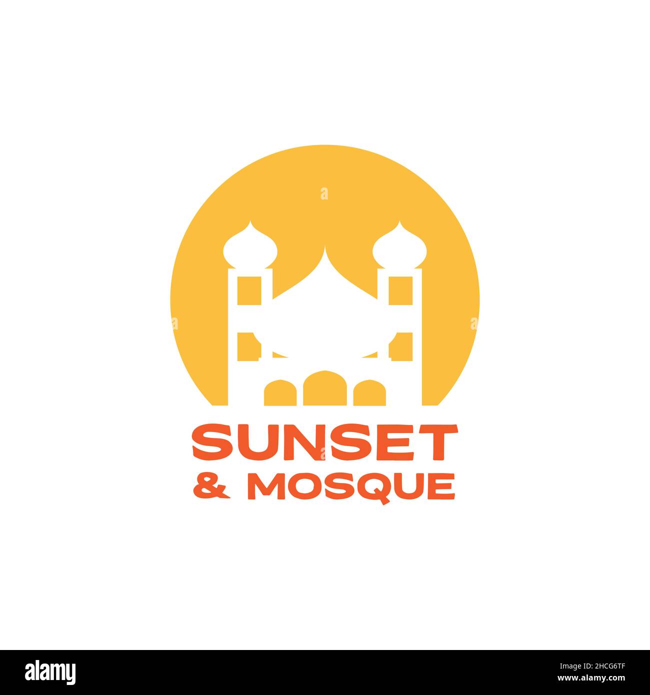 espacio negativo puesta de sol con el logotipo de la mezquita diseño vector gráfico símbolo icono signo ilustración idea creativa Ilustración del Vector