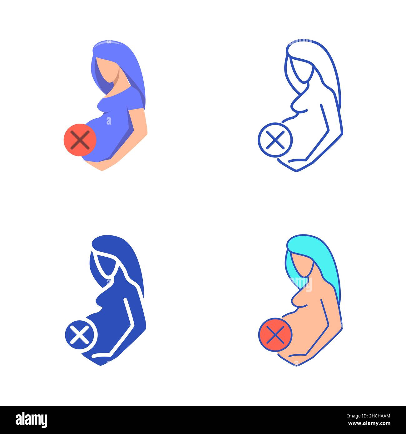 Icono de aborto establecido en estilo plano y de línea. Símbolo de pérdida de embarazo. Ilustración vectorial. Ilustración del Vector