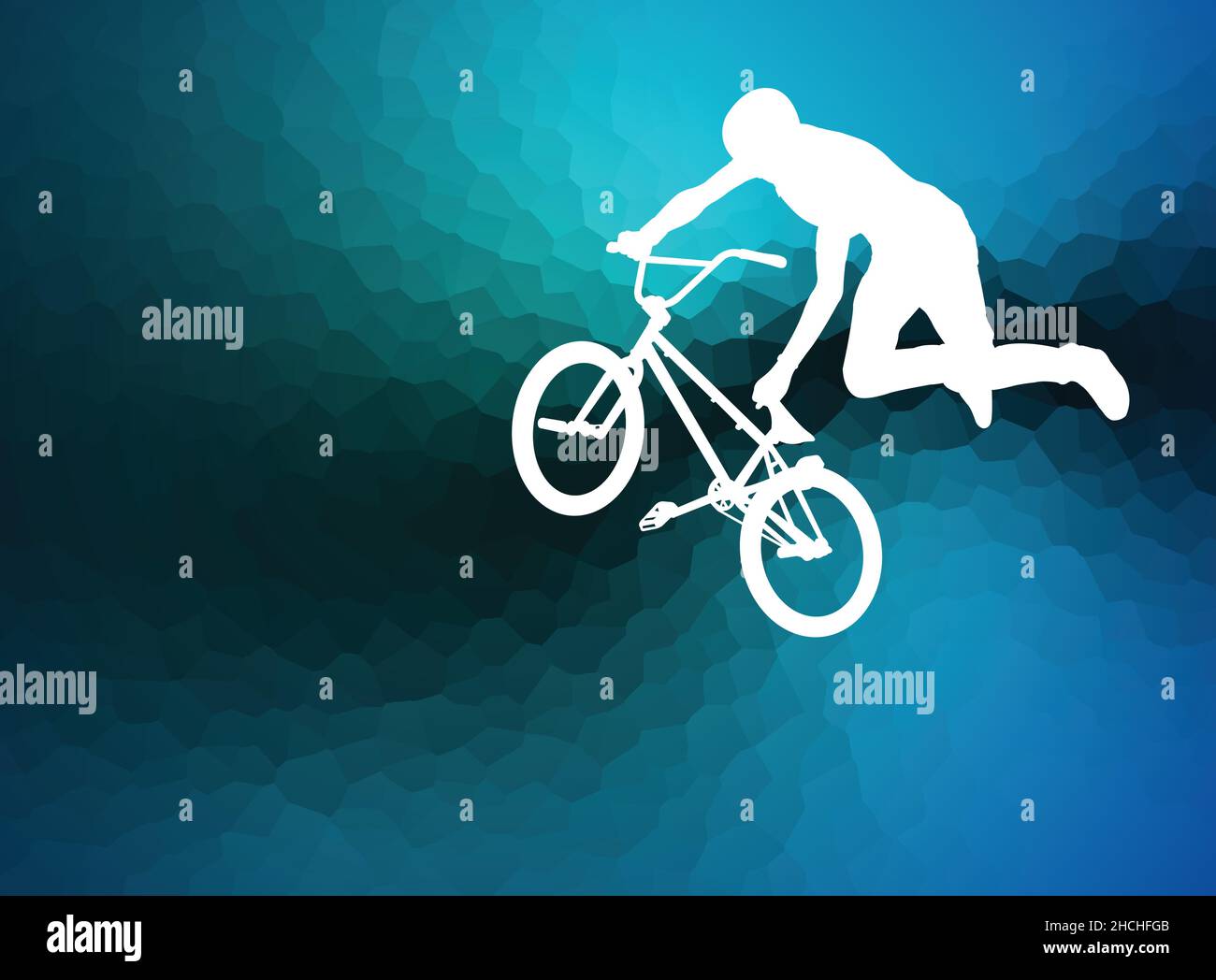 Silueta biciclista BMX sobre el fondo azul abstracto - vector Ilustración del Vector
