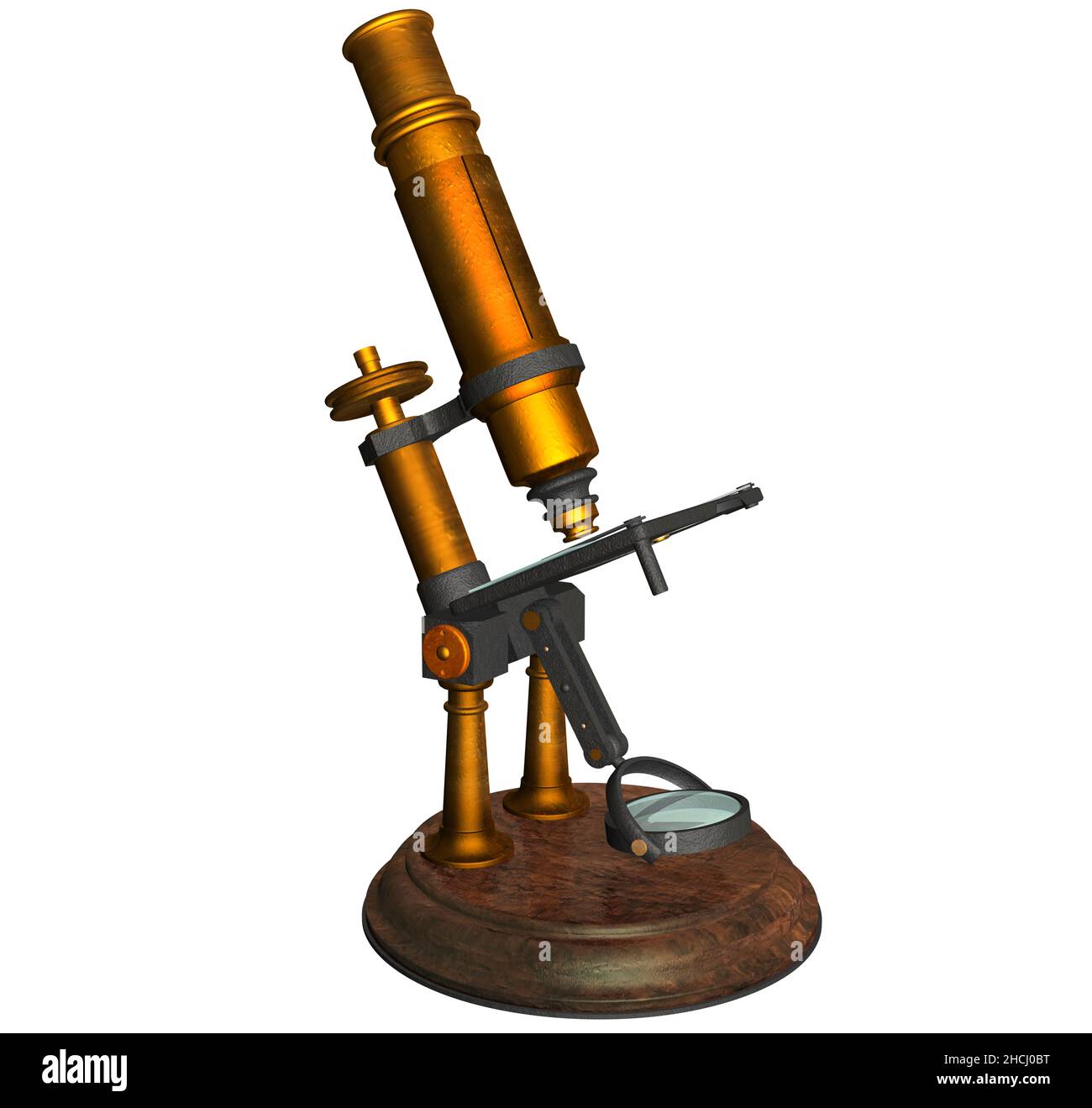 3D Rendering Ilustración de un microscopio antiguo de principios del siglo XIX. Foto de stock