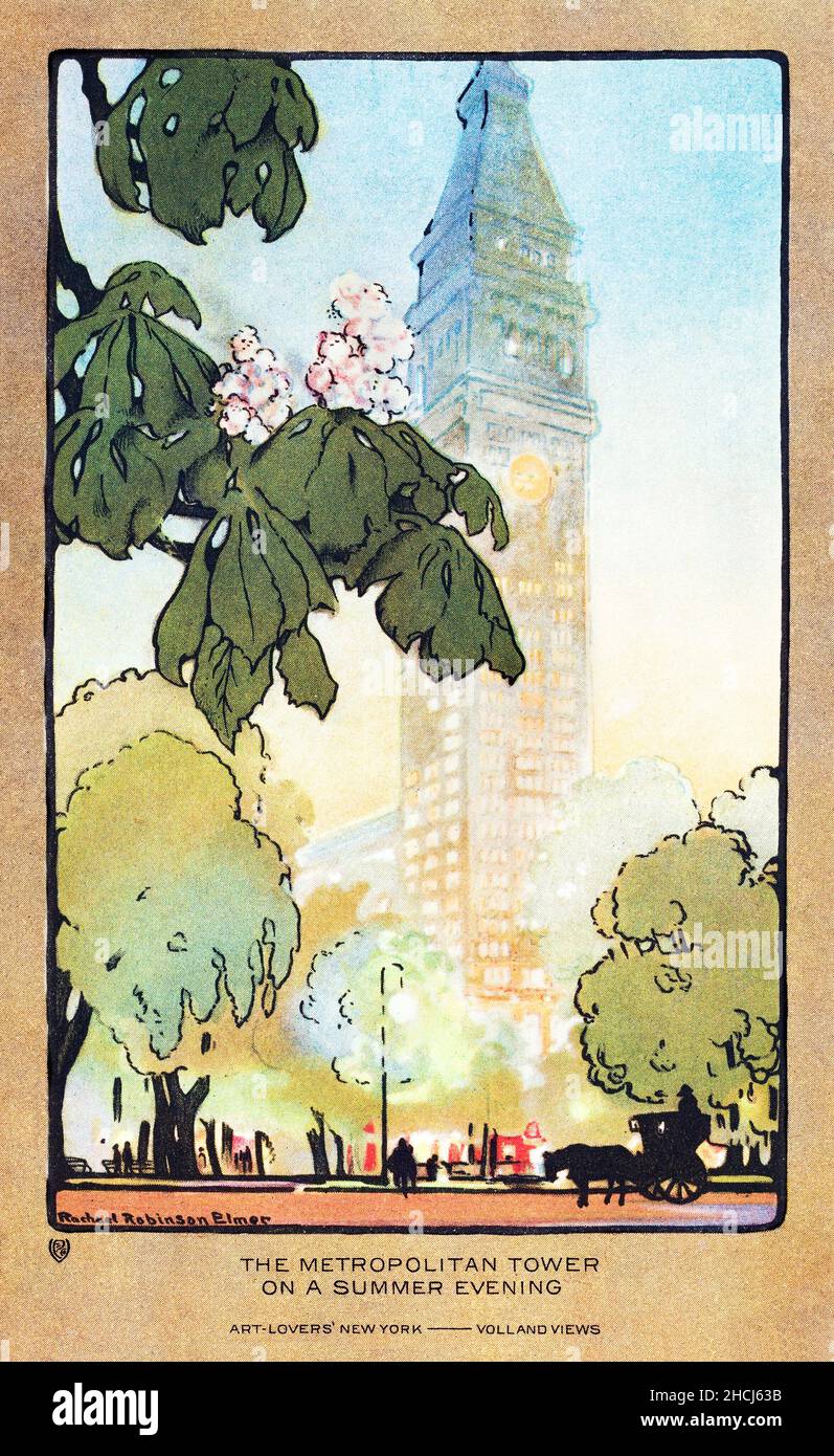 La Torre Metropolitana en una noche de verano (1914) de la postal de Art-Lovers New York en alta resolución por Rachael Robinson Elmer. Foto de stock