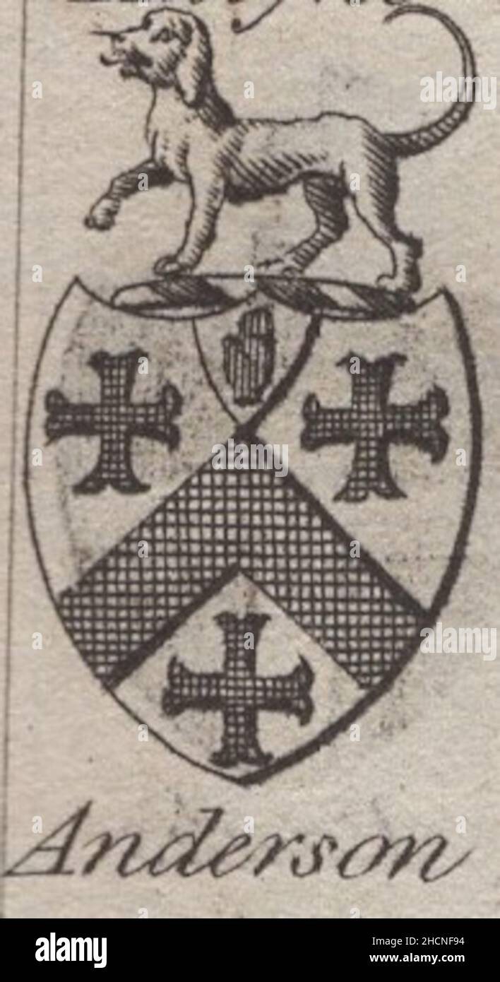 Antiguo escudo de armas grabado del siglo 18th, Inglés of