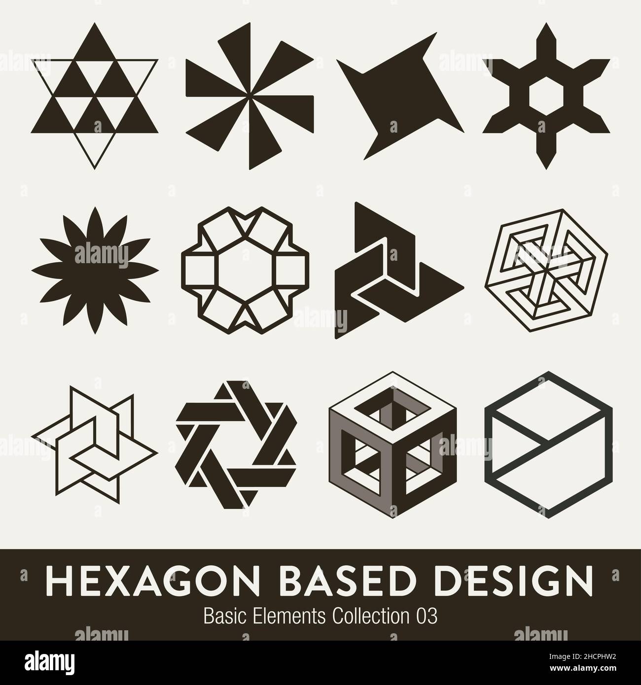 Colección de elementos básicos vectoriales: Elementos de diseño basados en hexágono Ilustración del Vector