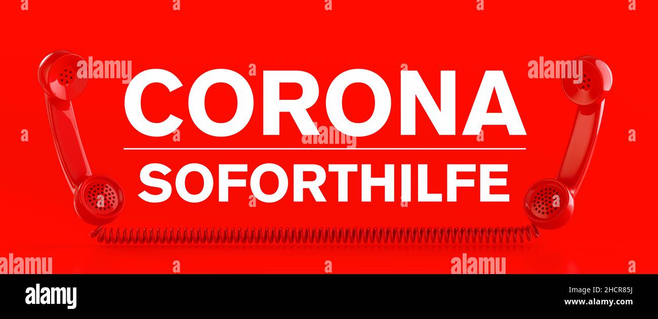 Teléfonos rojos Línea directa de ayuda de emergencia Corona con texto alemán Corona Sofortilfe Foto de stock