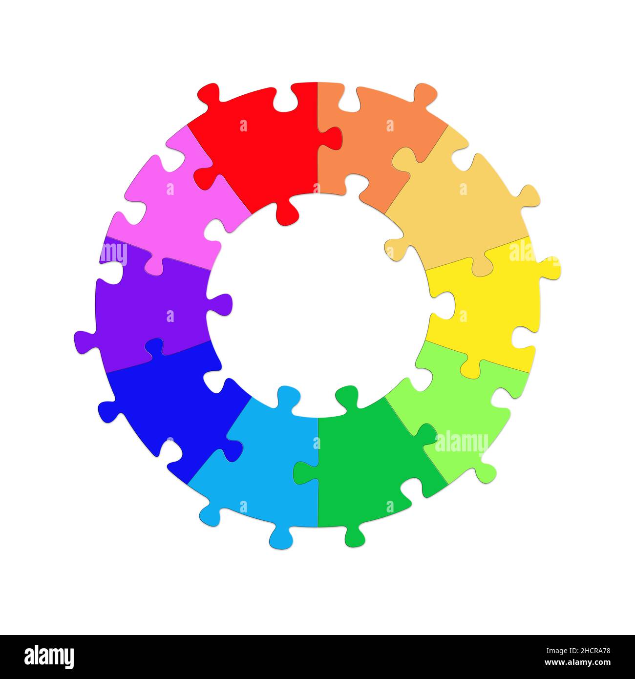 Círculo de color en una ilustración de 2D como un rompecabezas sobre un fondo blanco Foto de stock