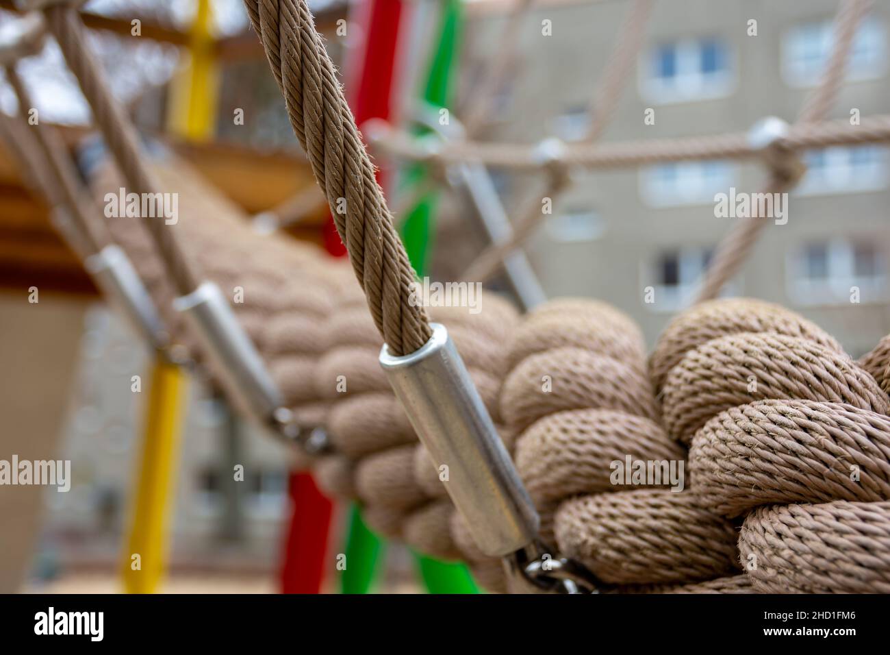 Primer plano de una cuerda decorativa construida para la actividad deportiva Foto de stock