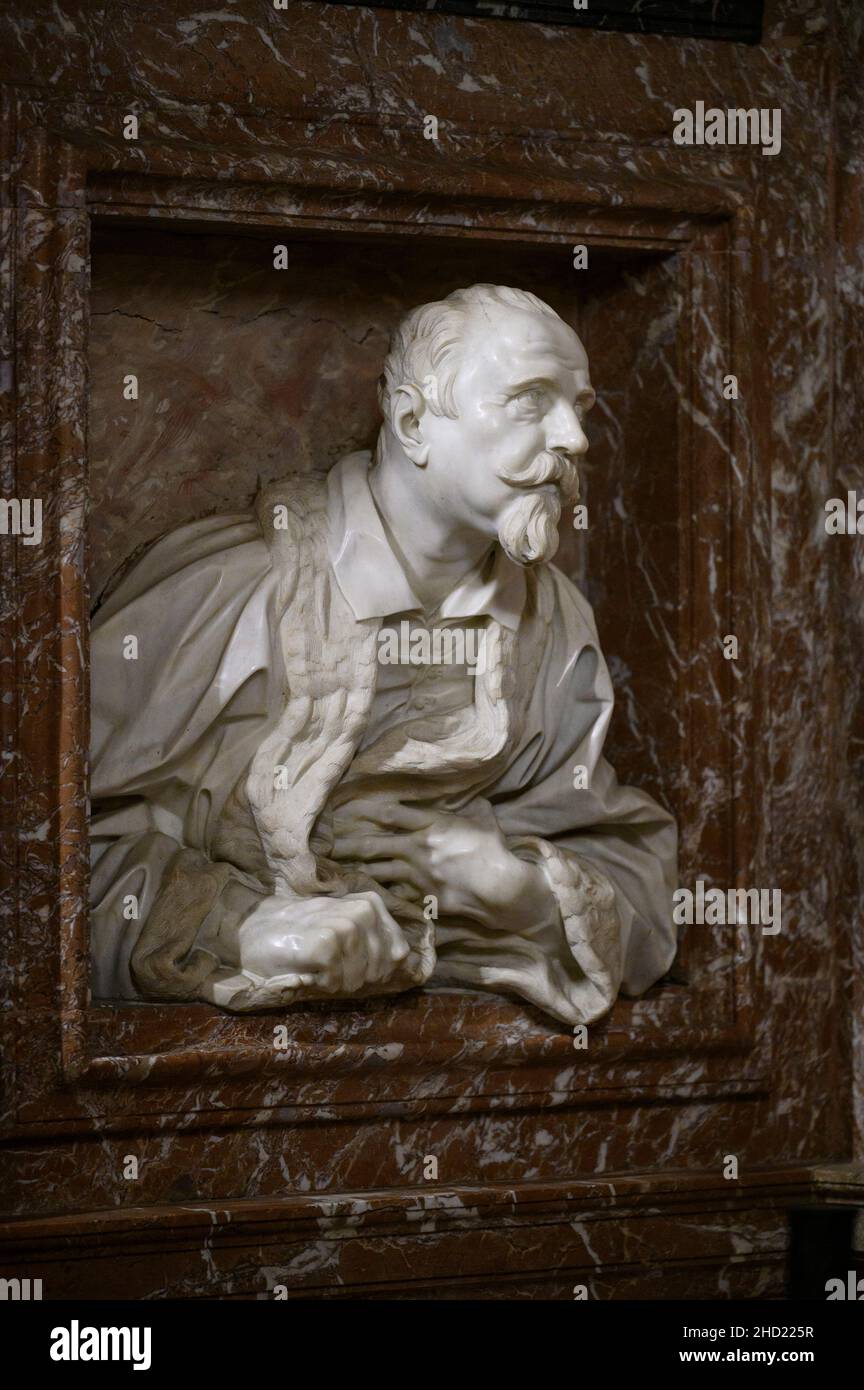 Roma. Italia. Memorial Bust de Gabriele Fonseca de Gian Lorenzo Bernini, ca.1665, en la Iglesia de San Lorenzo en Lucina. Foto de stock