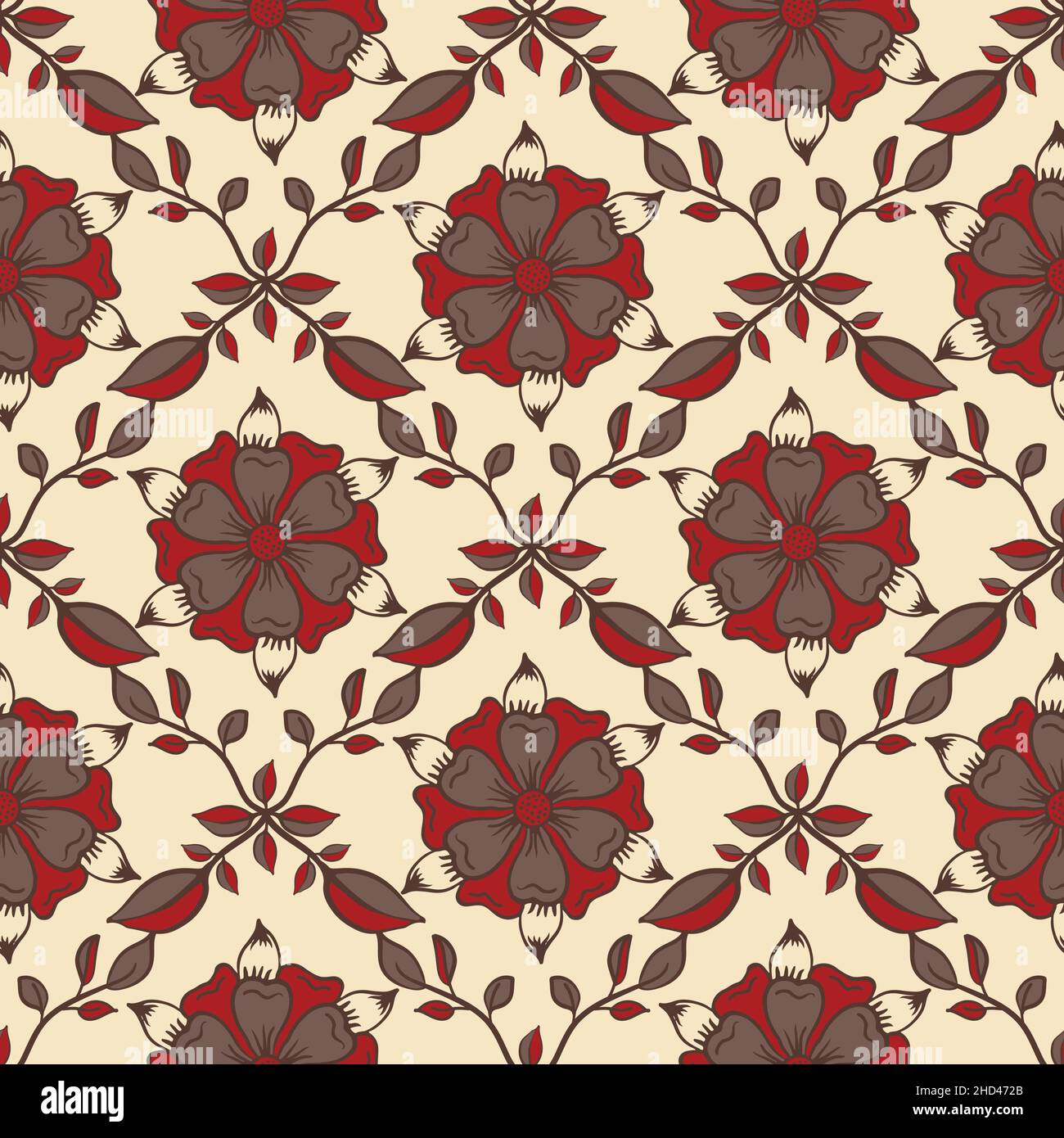 Patrón de vector rosa medieval fondo sin costuras. Azulejo estilo telón de  fondo de motivos de flores dibujadas a mano. Botánica geométrica blanca y  crema roja Imagen Vector de stock - Alamy