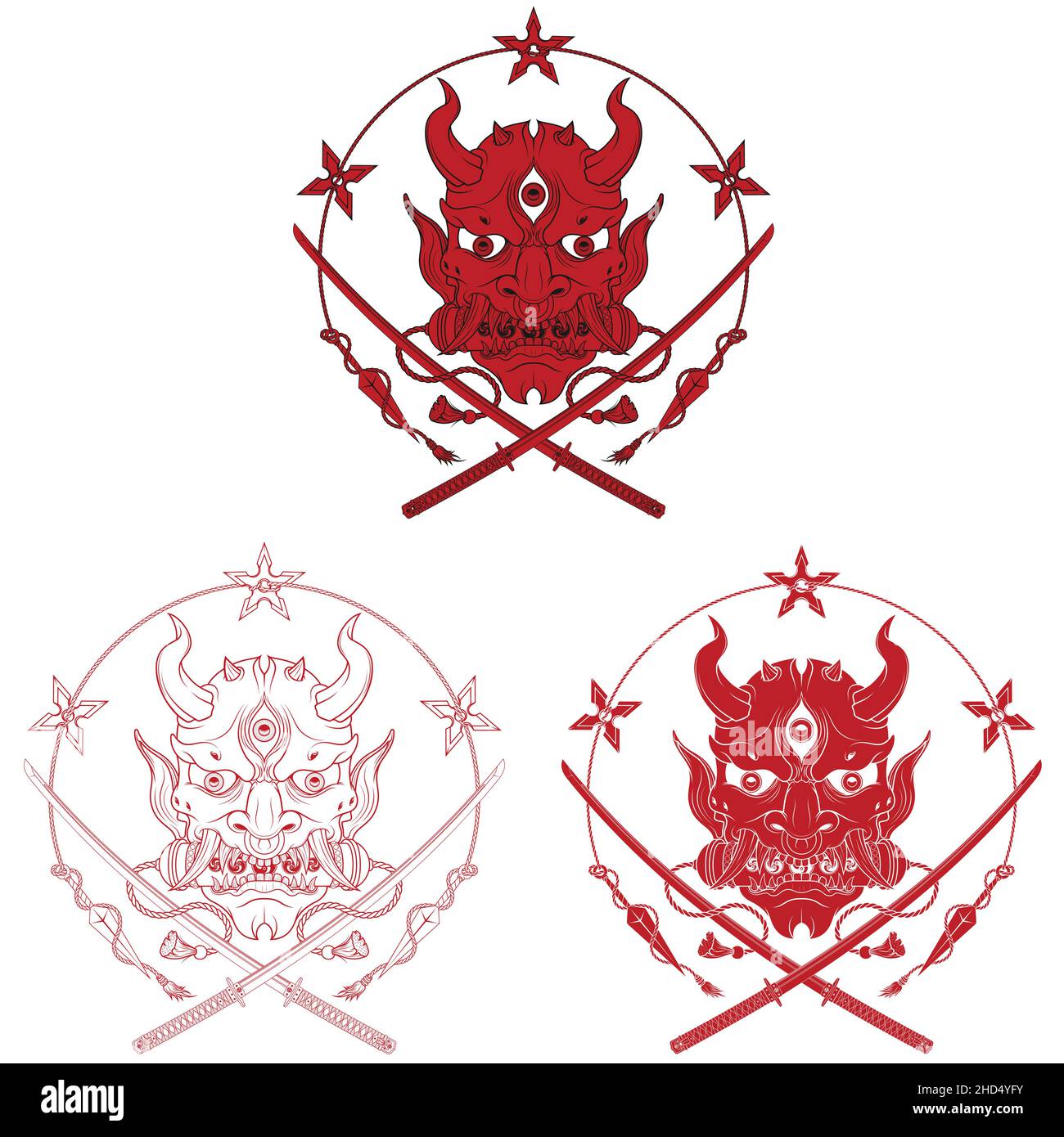 Ilustración vectorial Máscara Kabuki de hannya, Demonio Oni japonés con