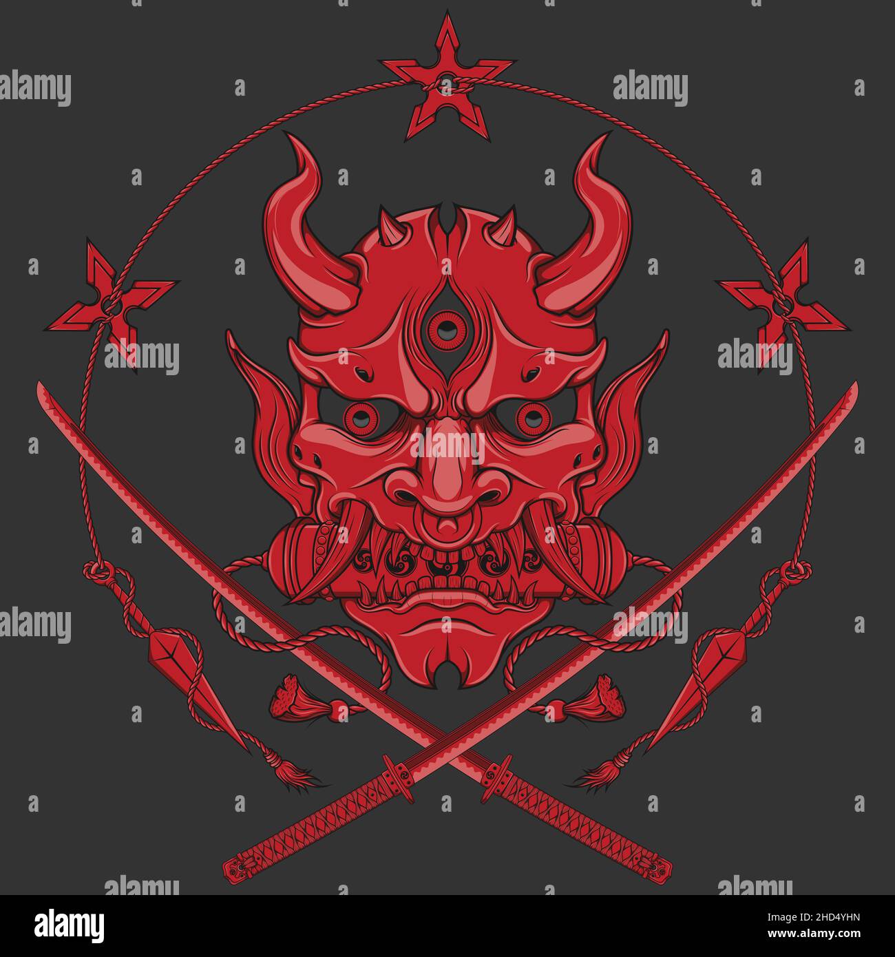 Ilustración vectorial Máscara Kabuki de hannya, Demonio Oni japonés con