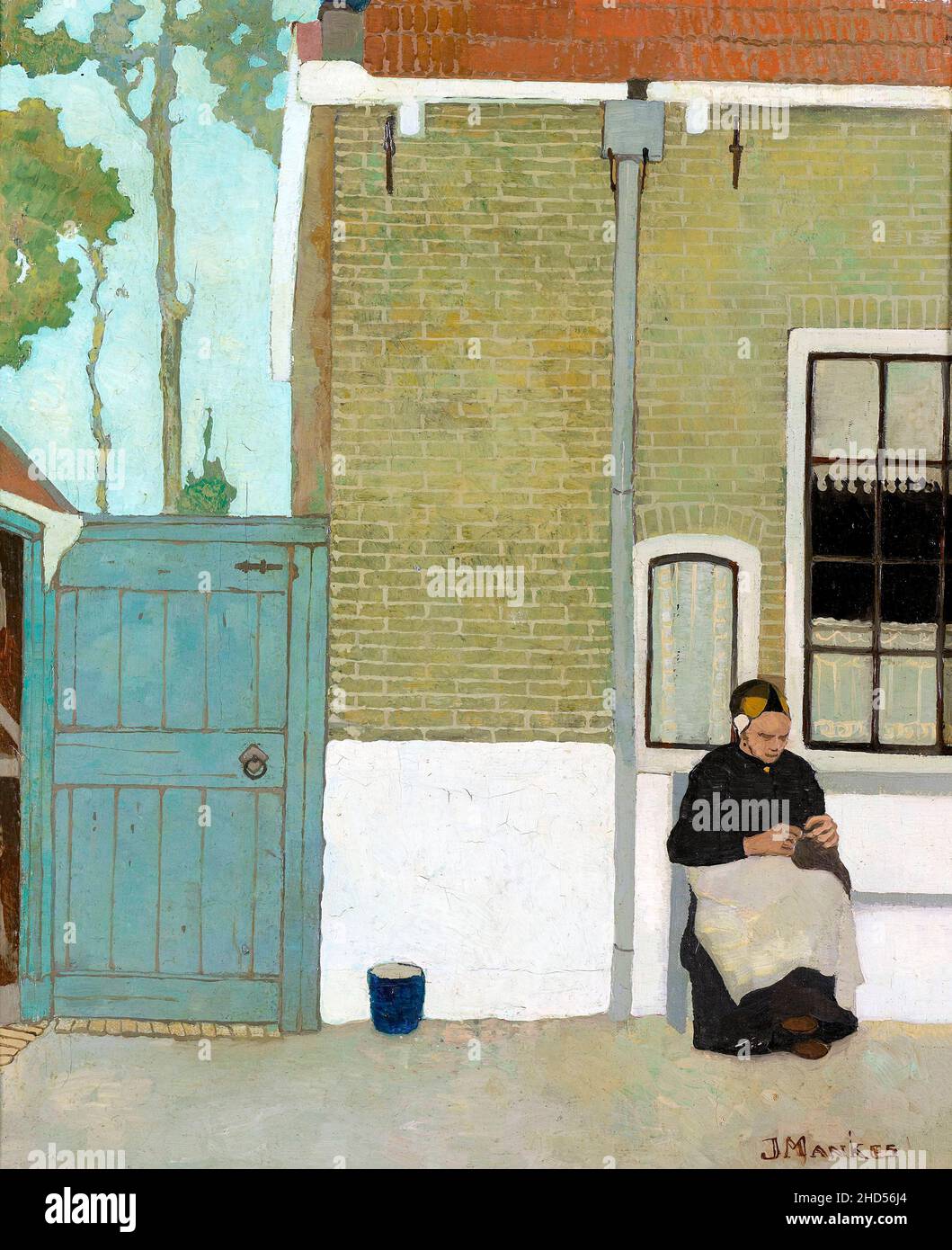 Mujer delante de su casa por el artista holandés Jan Mankes (1889-1920), óleo sobre lienzo, 1914 Foto de stock