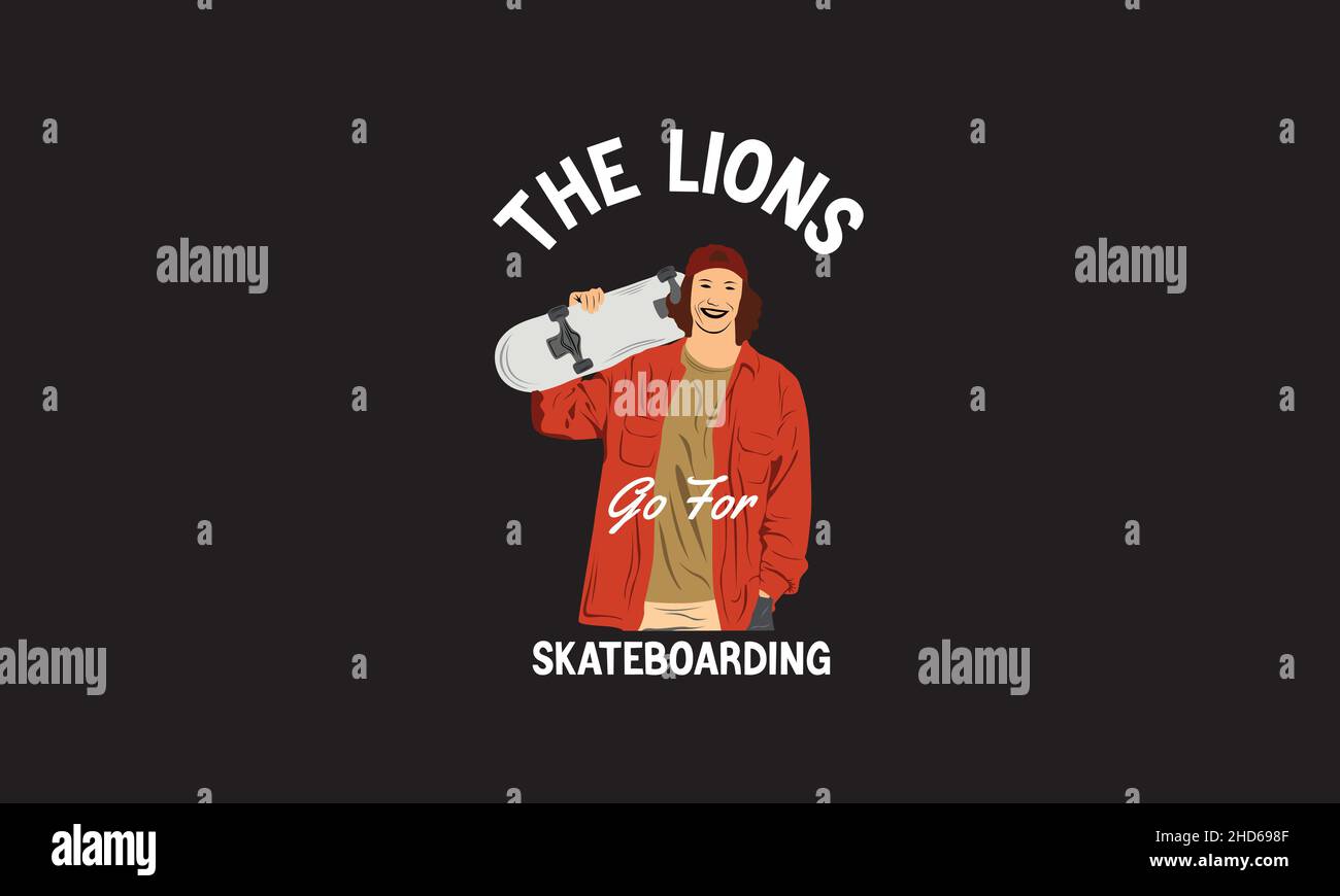 los leones van para skateboarding hombre skateboard camiseta monograma texto vector plantilla Ilustración del Vector