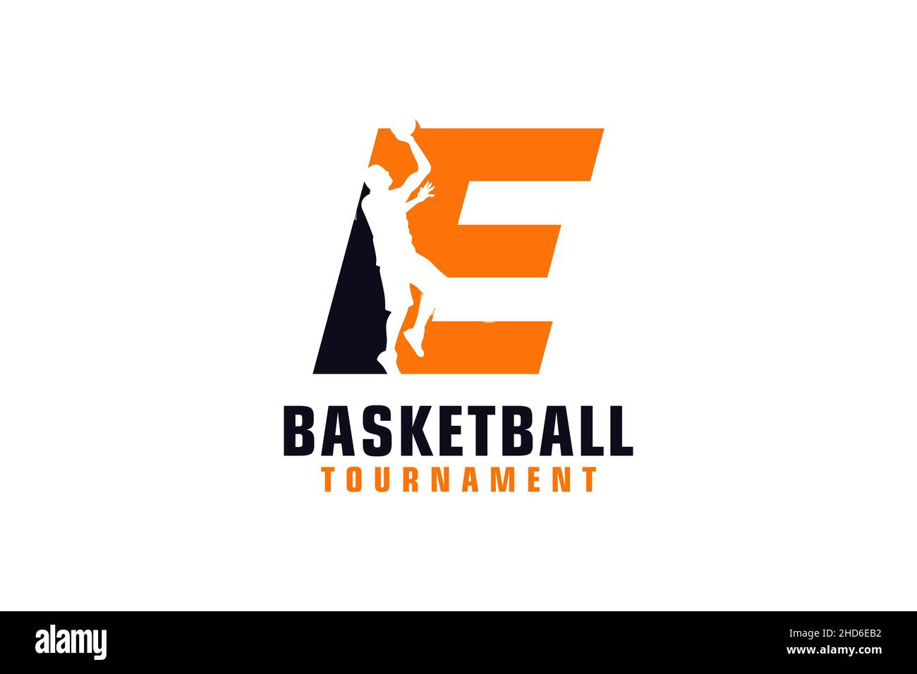 Carta E con diseño de logotipo de baloncesto. Elementos de plantilla de diseño vectorial para Sport Team o Corporate. Ilustración del Vector