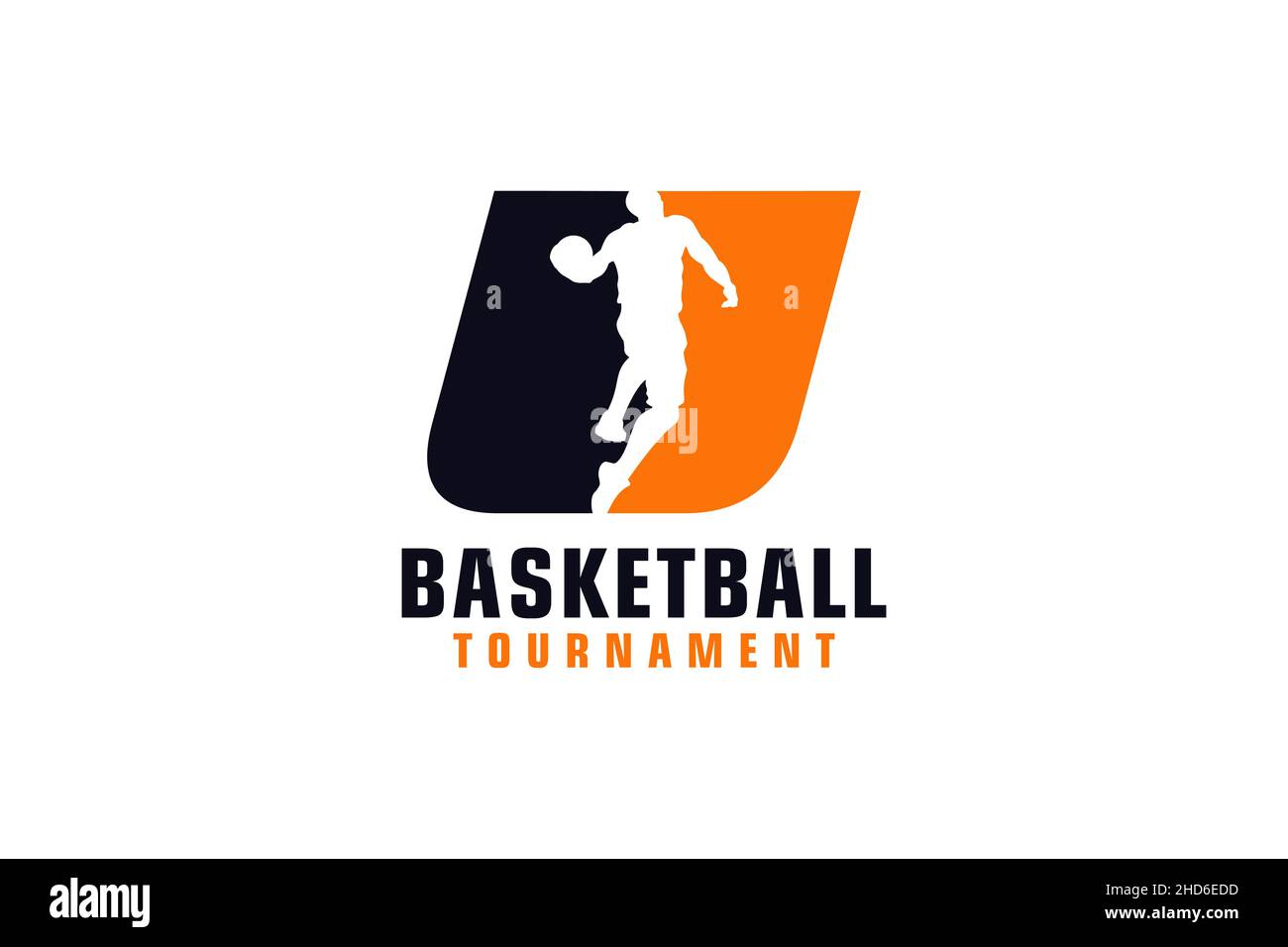 Letra U con diseño de logotipo de baloncesto. Elementos de plantilla de diseño vectorial para Sport Team o Corporate. Ilustración del Vector