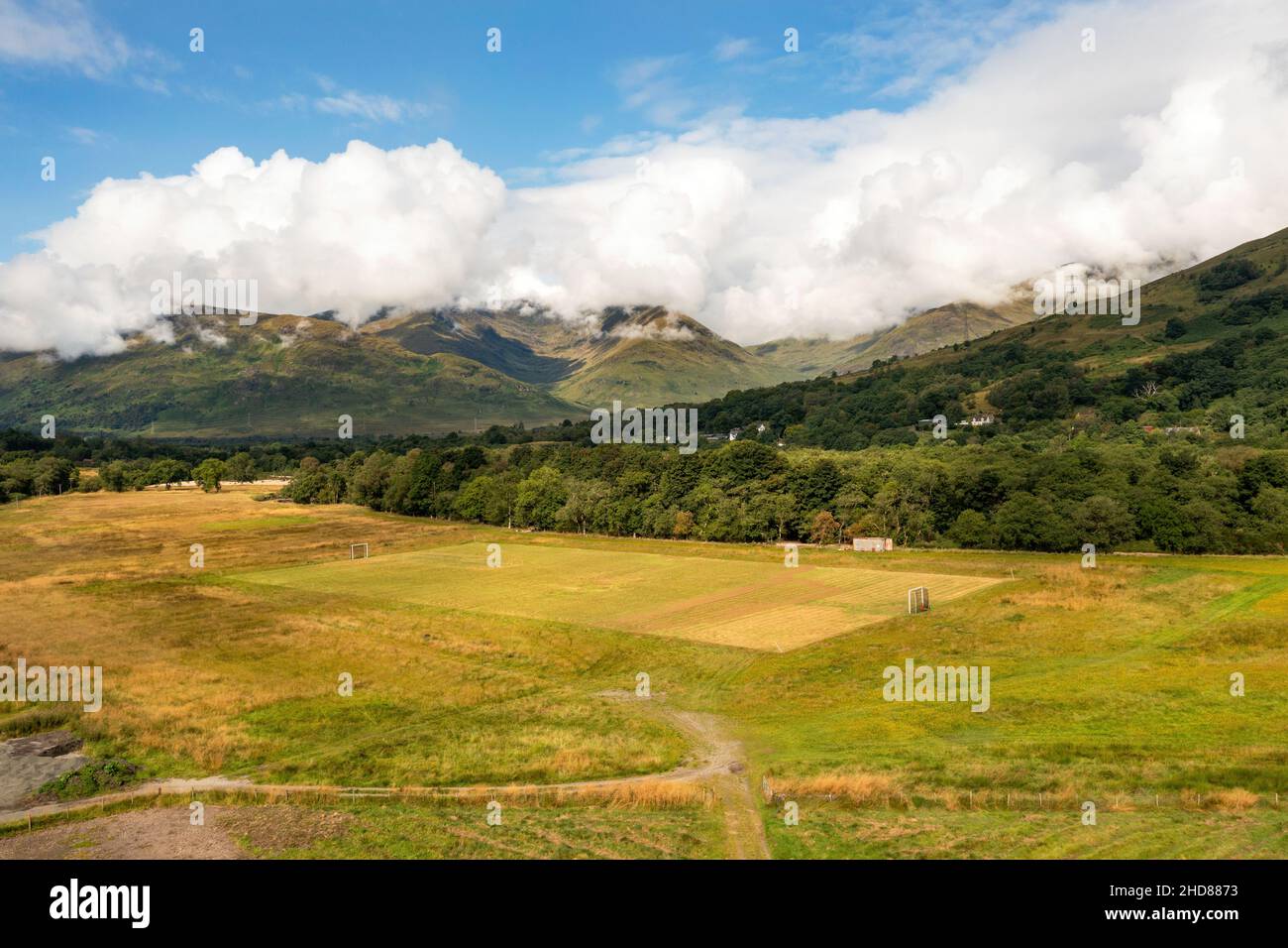 El Parque Mart, hogar del equipo de espinosos Glenorchy, en Dalmally, Argyll, Escocia. Foto de stock