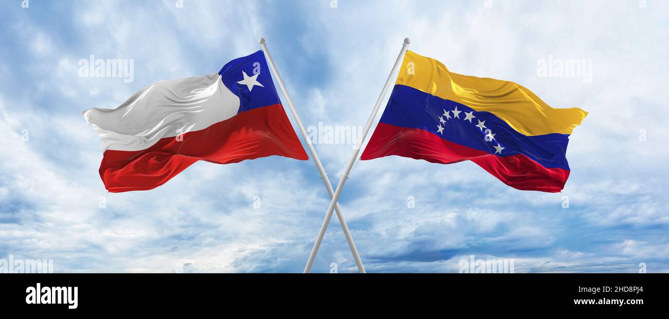 Se cruzaron banderas nacionales de Chile y Venezuela ondeando con