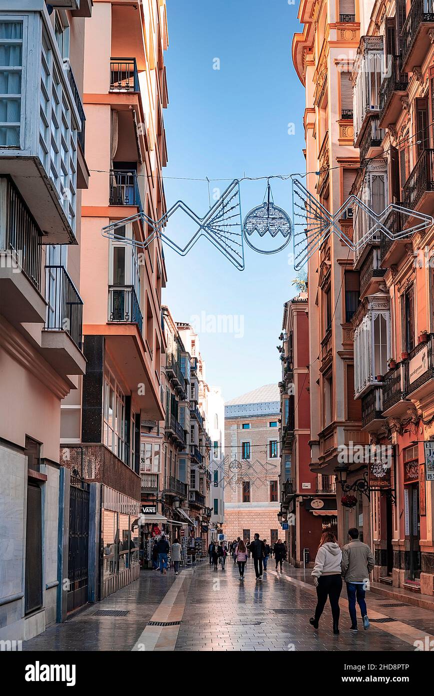 Calle típica de Málaga. Andalucía, España Foto de stock