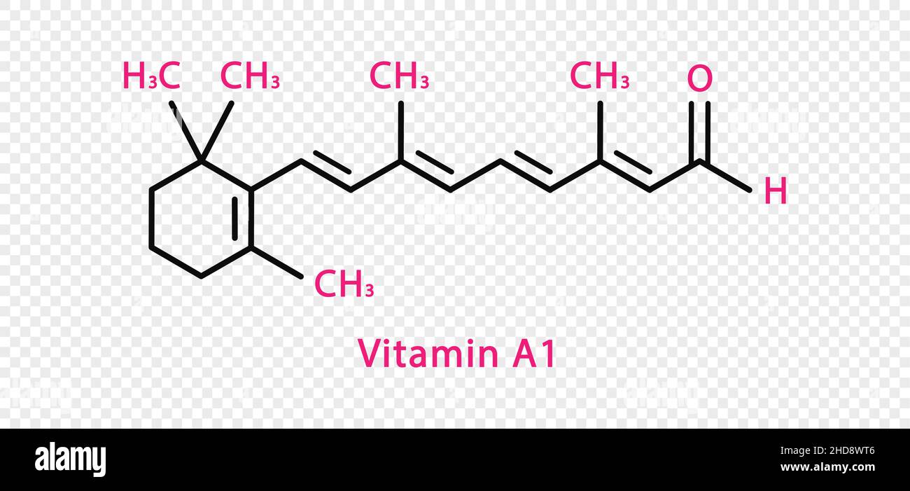 Fórmula química de la vitamina A1. Fórmula química estructural de ...