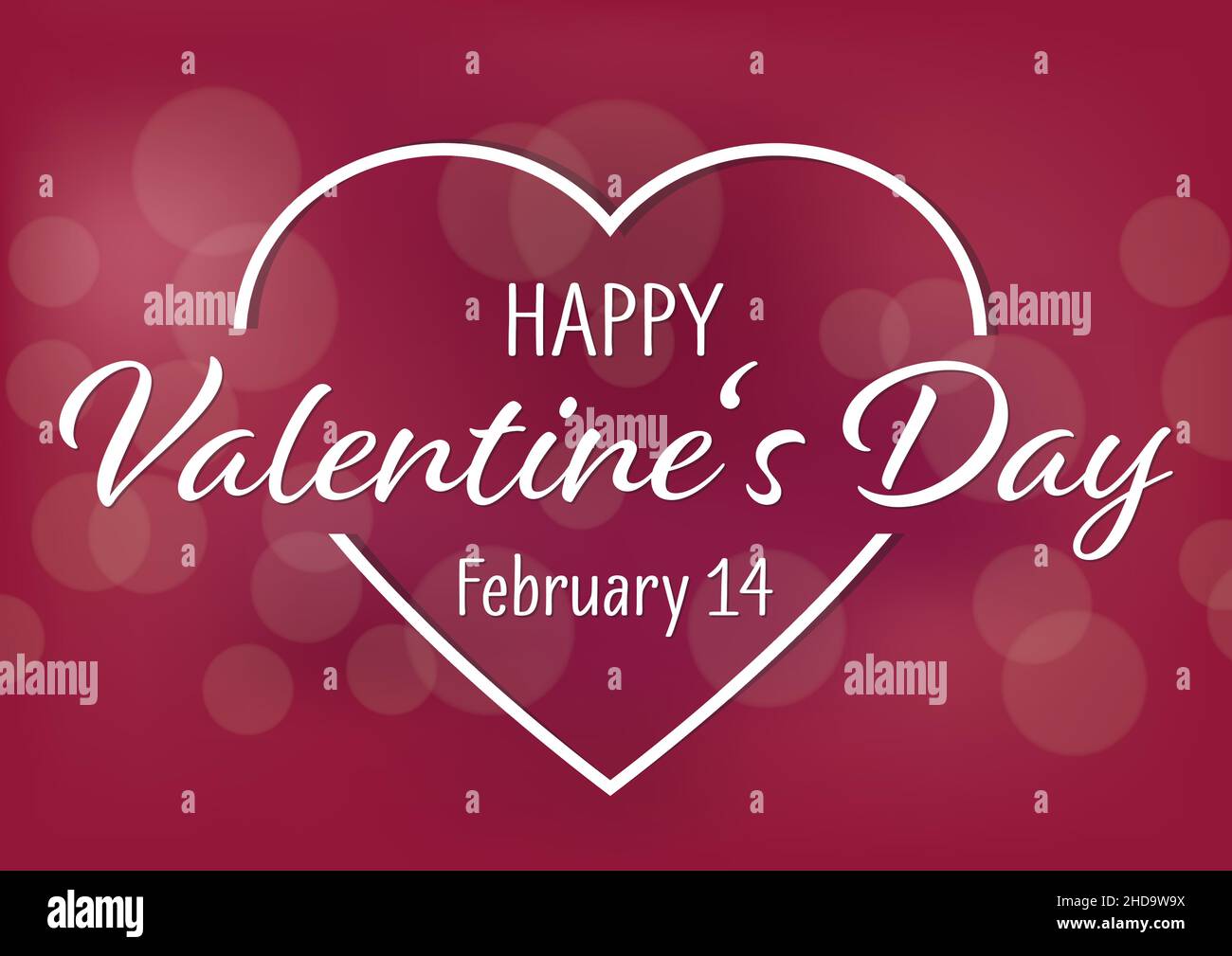 Feliz día de San Valentín - Corazón y texto sobre un fondo rojo con bokeh. Ilustración del Vector