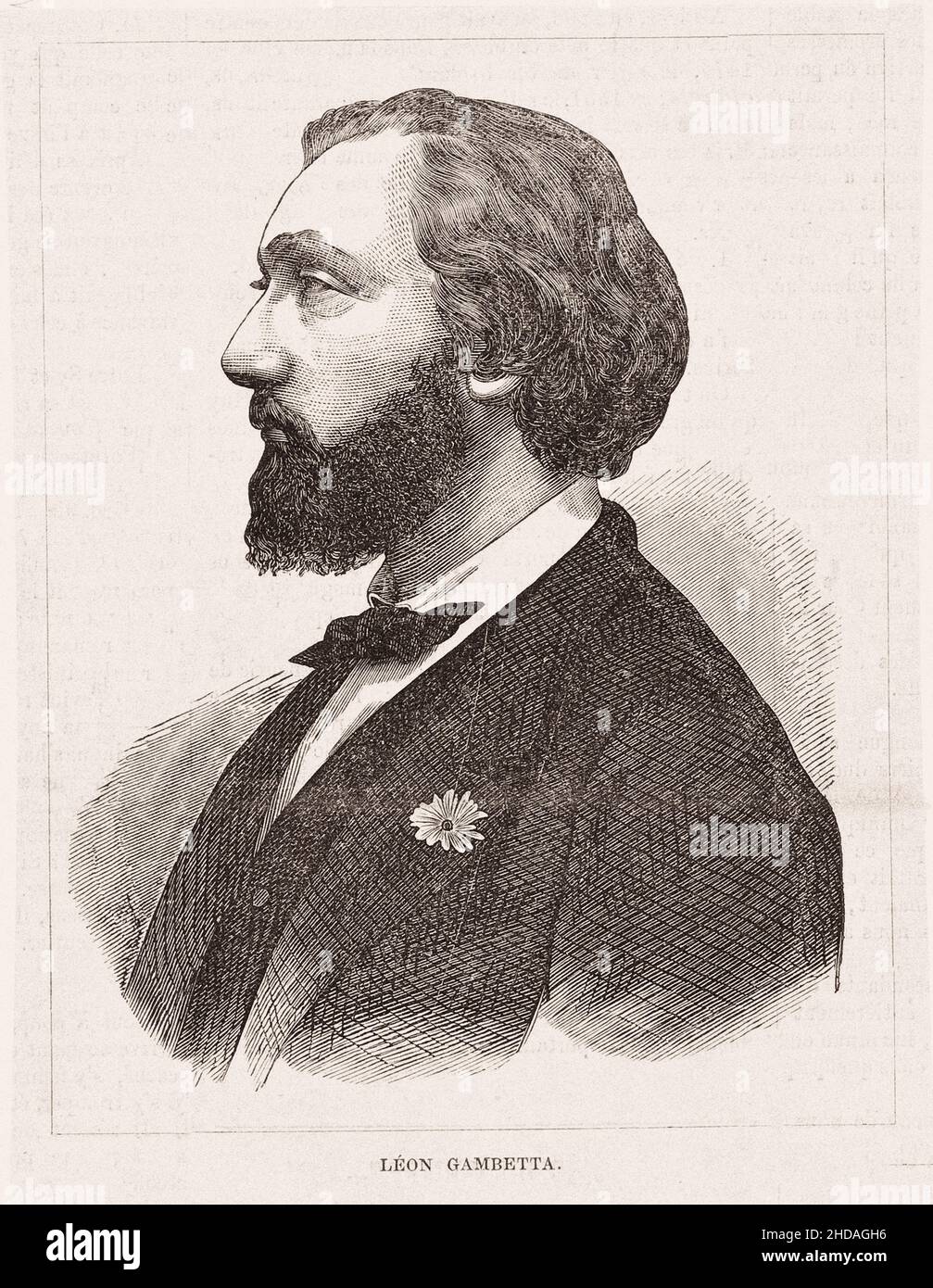 Retrato del joven Léon Gambetta. Leon Michel Gambetta (1838 - 1882) - político republicano francés, primer ministro y ministro de Asuntos Exteriores de Foto de stock