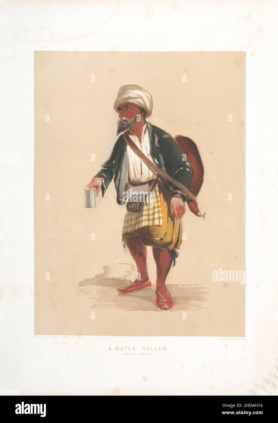 Litografía a color vintage del Imperio Otomano: El vendedor de agua, Constantinopla 1854, por Forbes Mac Bean (artista) y Justin Sutcliffe (litógrafo) Foto de stock