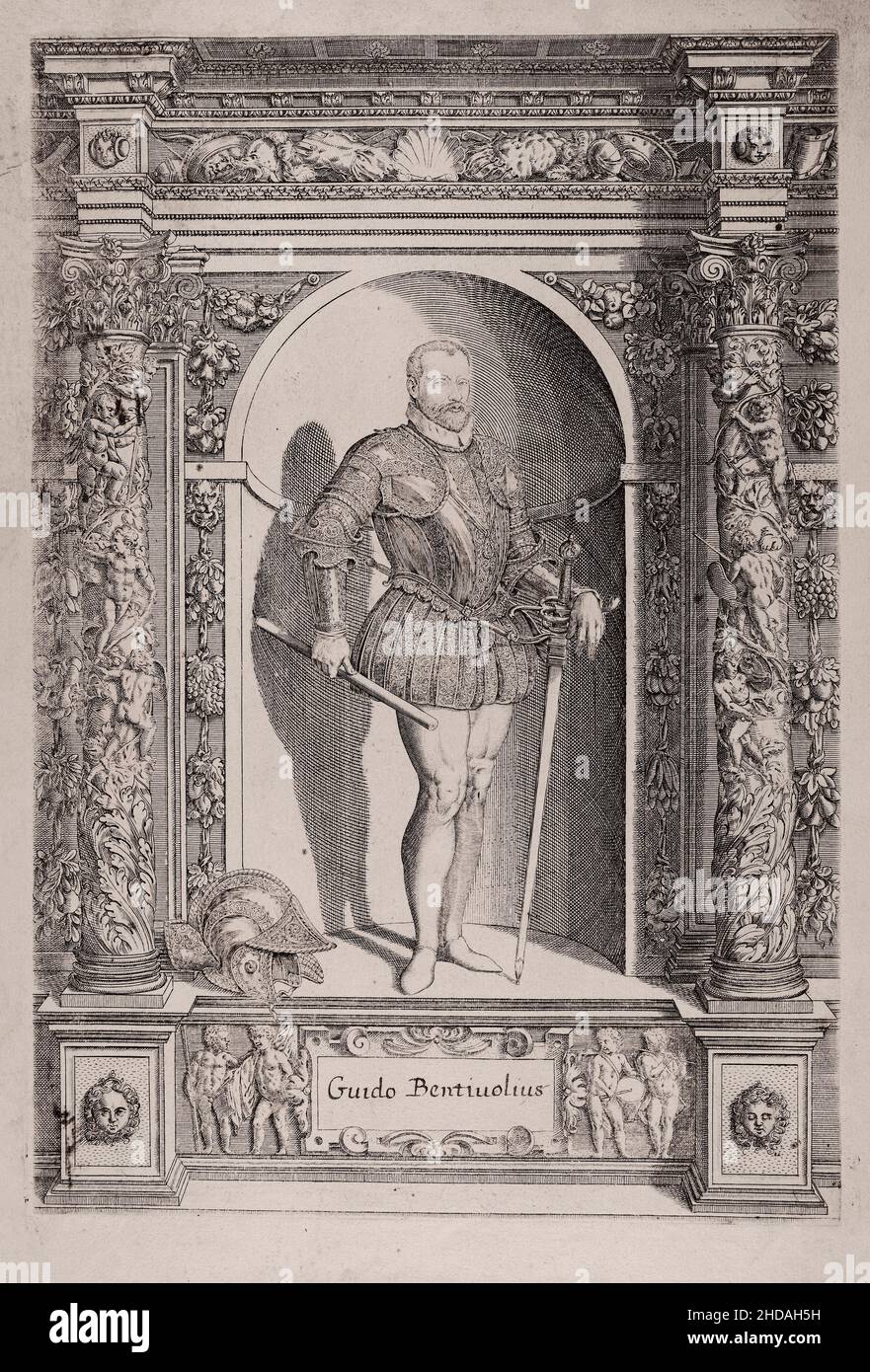 Retrato grabado de Guido Bentiuolius. 1601 Este grabado del libro de la colección de armas Archduke Ferdinand, fue publicado por primera vez en Innsbr Foto de stock